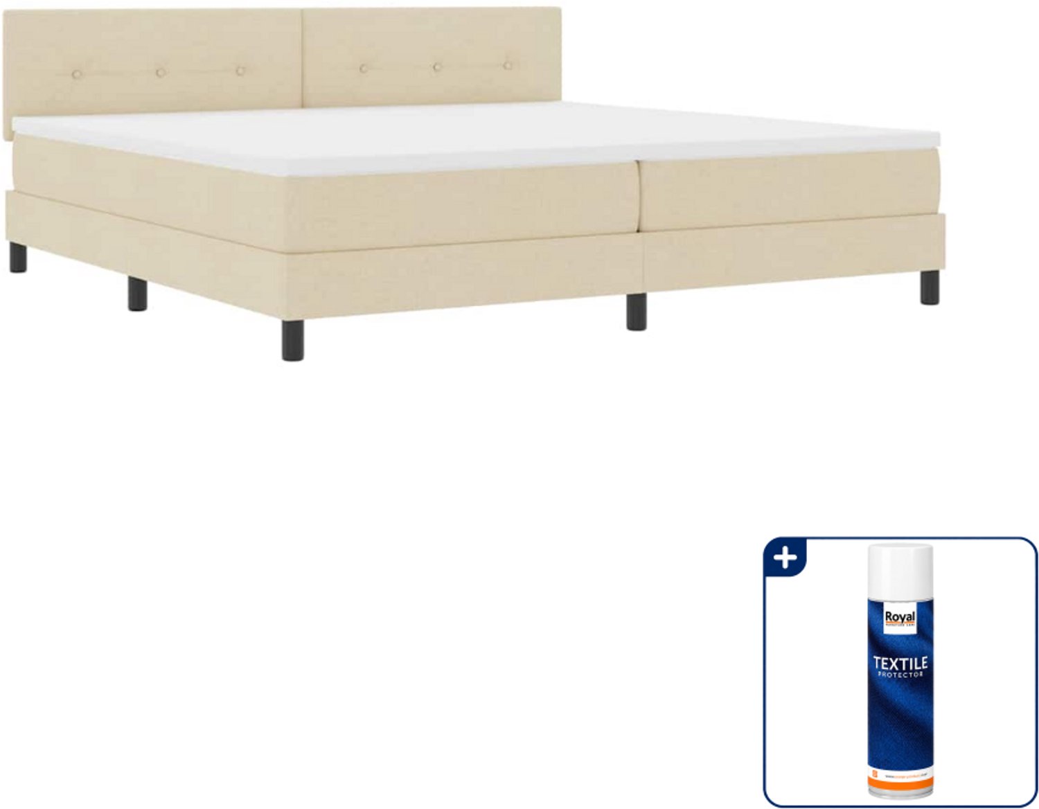 vidaXL boxspring - 200 x 200 cm - crème - Inclusief textielbeschermer 500 ml