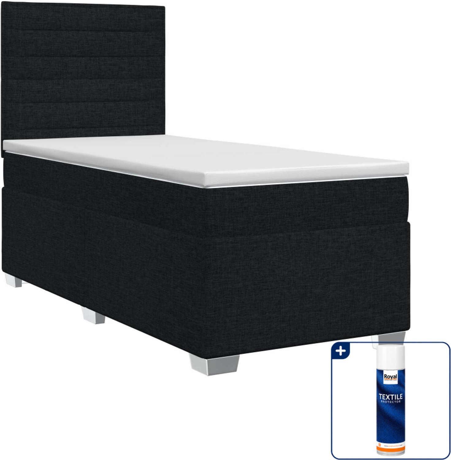 vidaXL boxspringbed met matras - 80 x 200 cm - stof - zwart - Inclusief textielbeschermer 500 ml