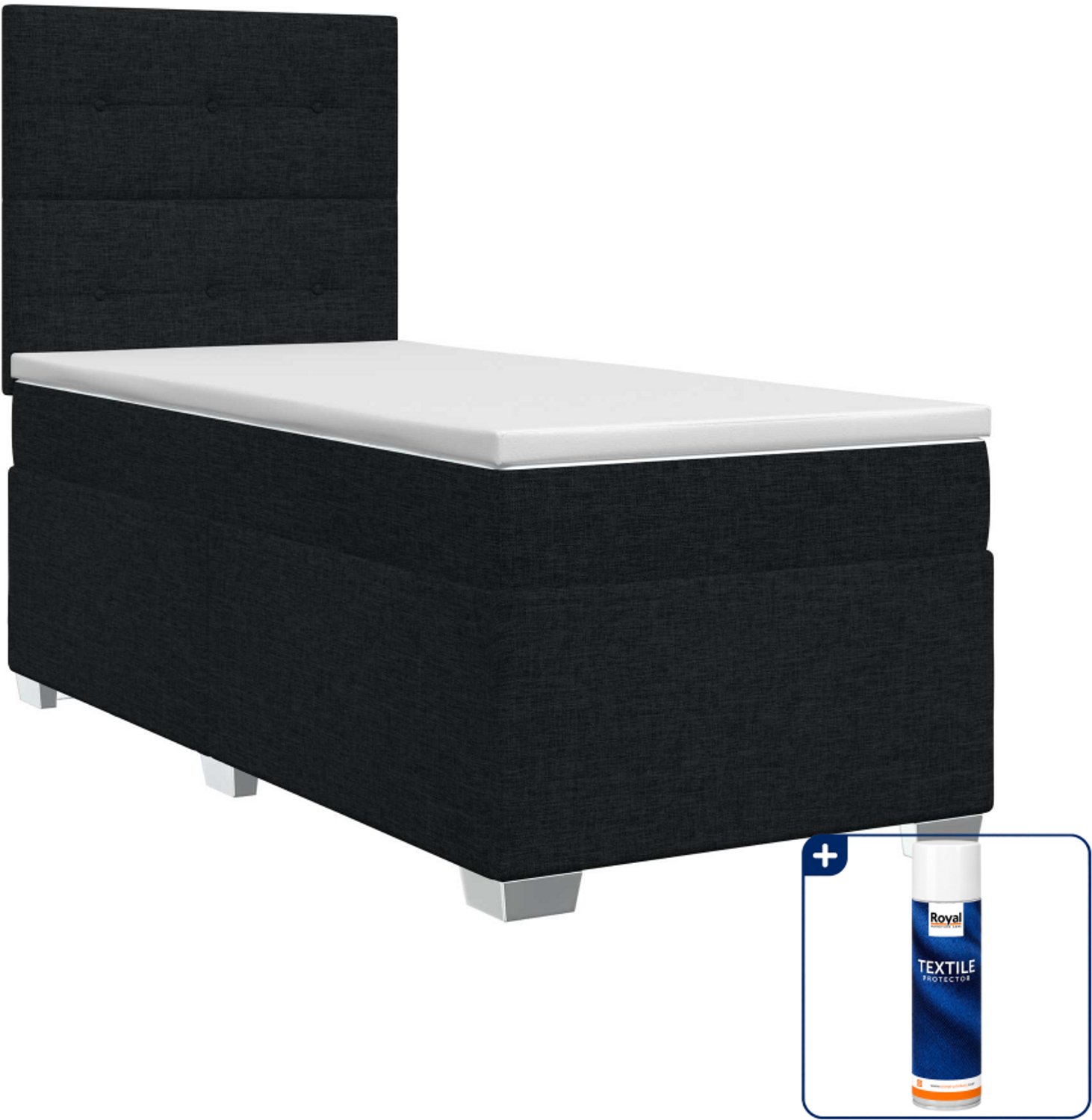 vidaXL Boxspringbed met matras - 90 x 200 cm - stof - zwart - Inclusief textielbeschermer 500 ml