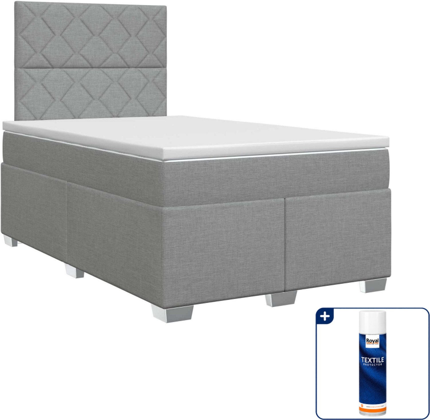 vidaXL boxspringbed met matras - 120 x 200 cm - stof - lichtgrijs - Inclusief textielbeschermer 500 ml