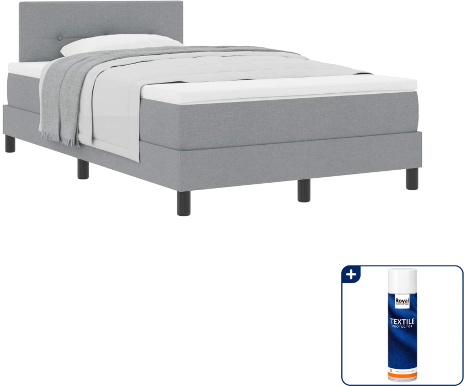 vidaXL boxspringbed - 120 x 190 cm - stof - lichtgrijs - Inclusief textielbeschermer 500 ml