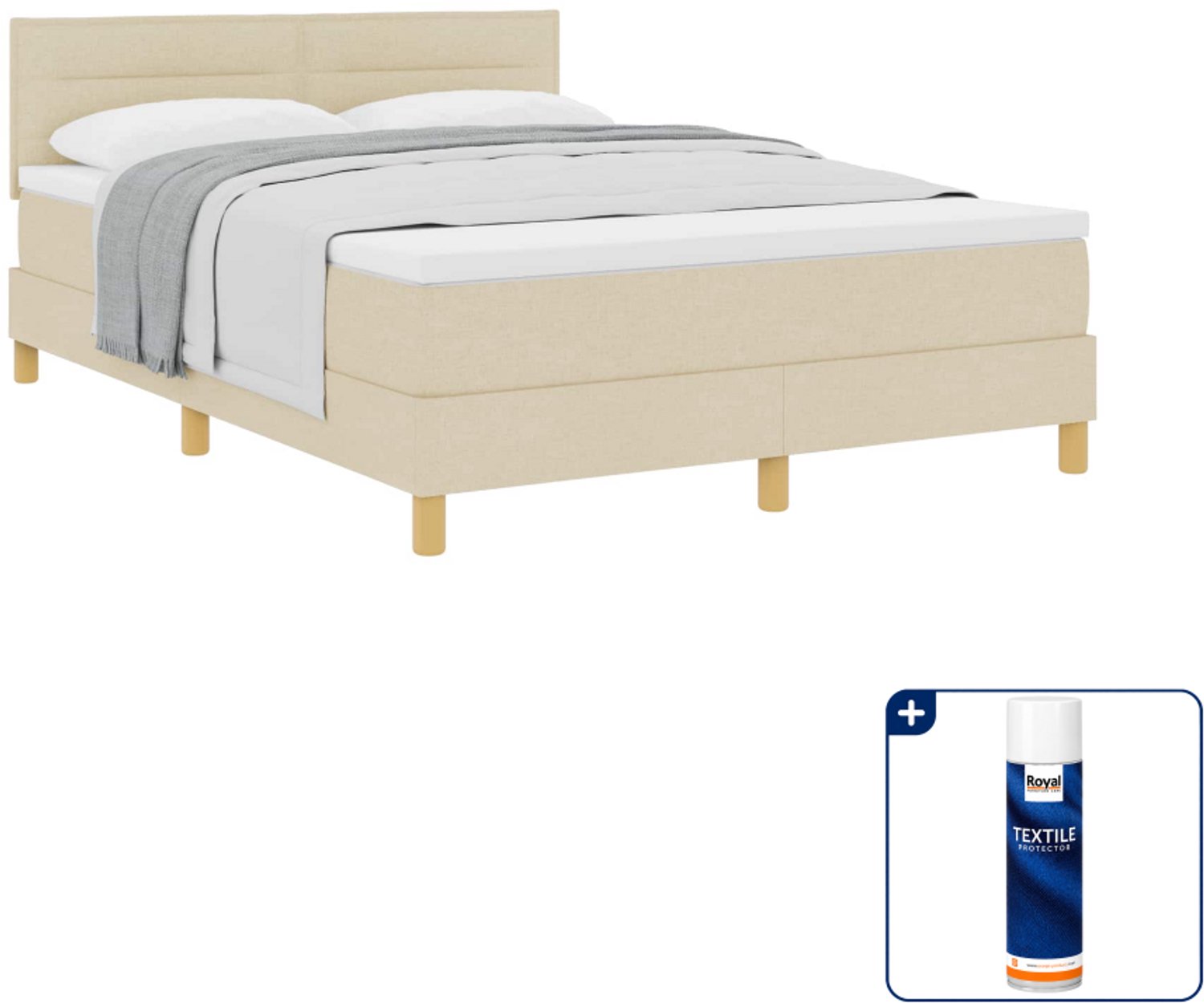 vidaXL boxspringbed - Small double - 140 x 200 cm - crème - Inclusief textielbeschermer 500 ml