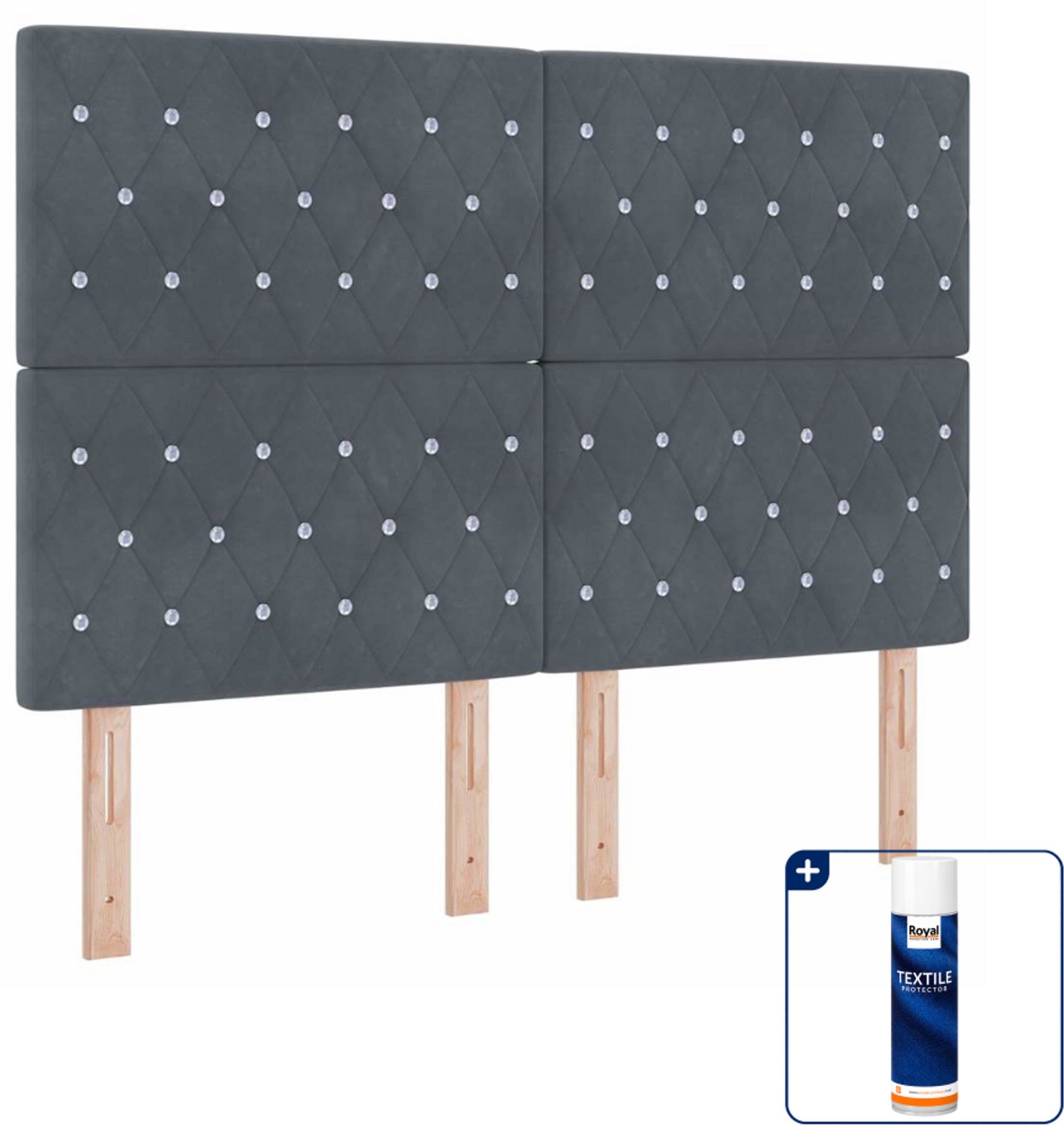 vidaXL LED boxspring bed - Queensize - 160 x 200 cm - donkergrijs - Inclusief textielbeschermer 500 ml