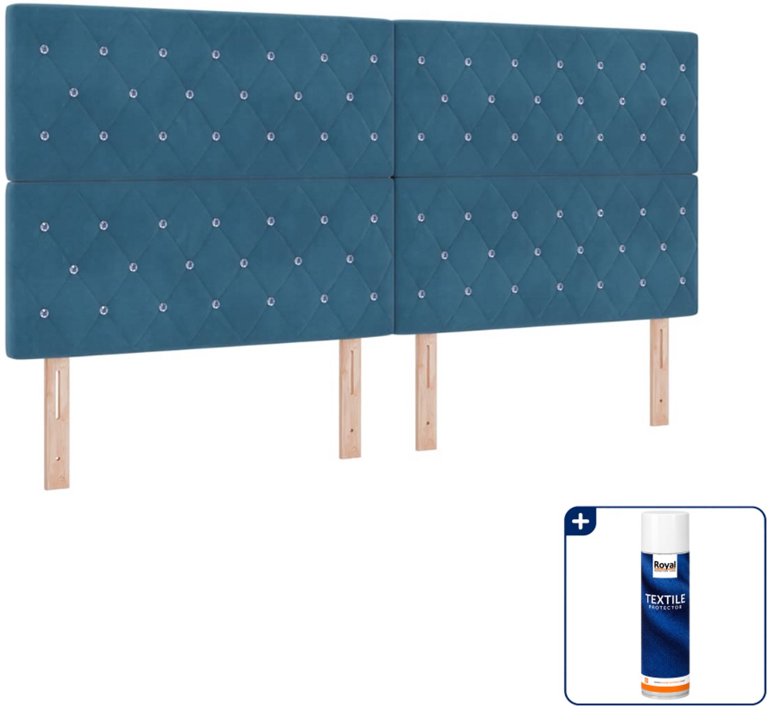 vidaXL boxspring met matras - 200 x 200 cm - fluweel - donkerblauw - Inclusief textielbeschermer 500 ml