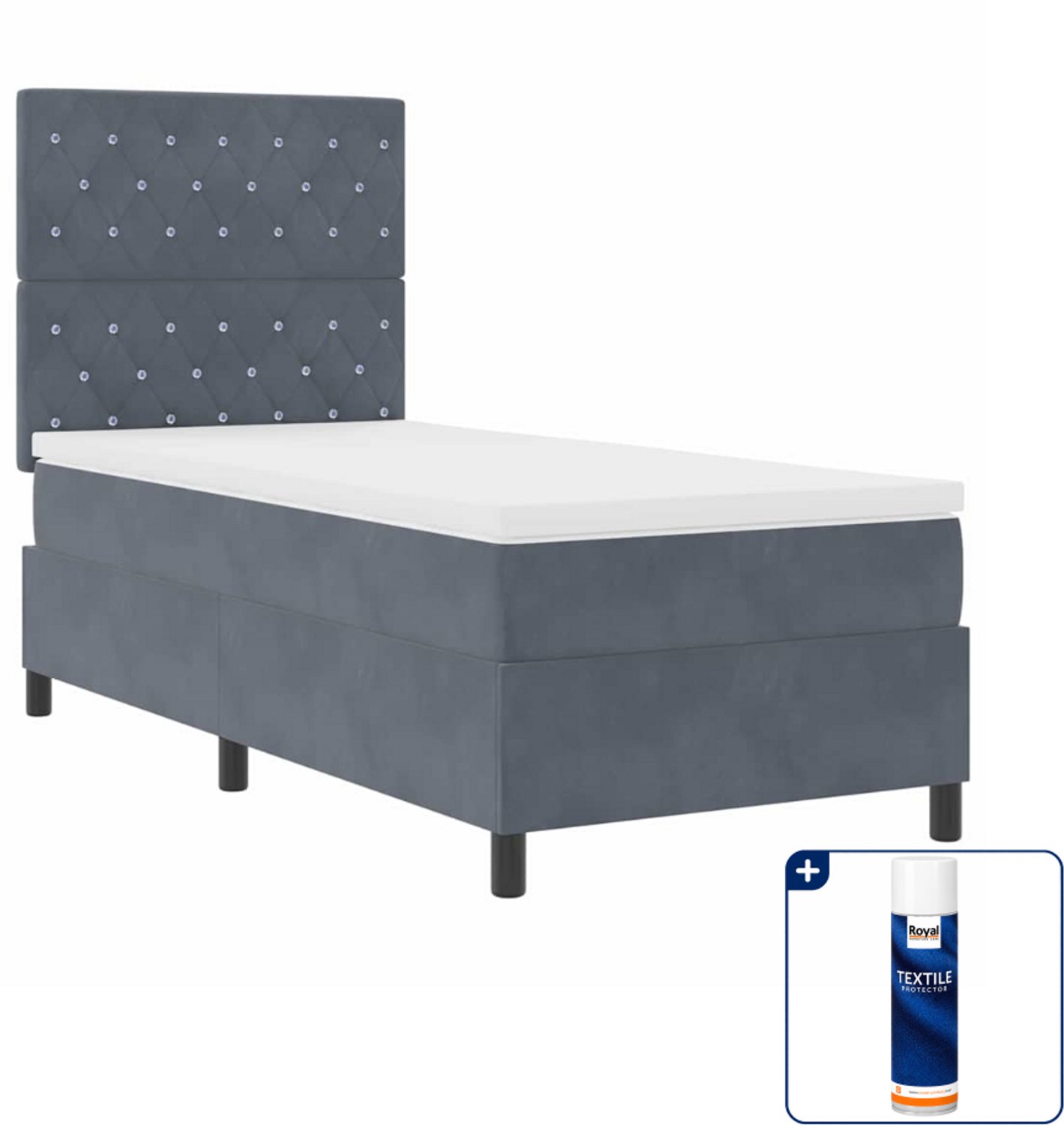vidaXL led boxspringbed - 90 x 200 cm - donkergrijs - Inclusief textielbeschermer 500 ml