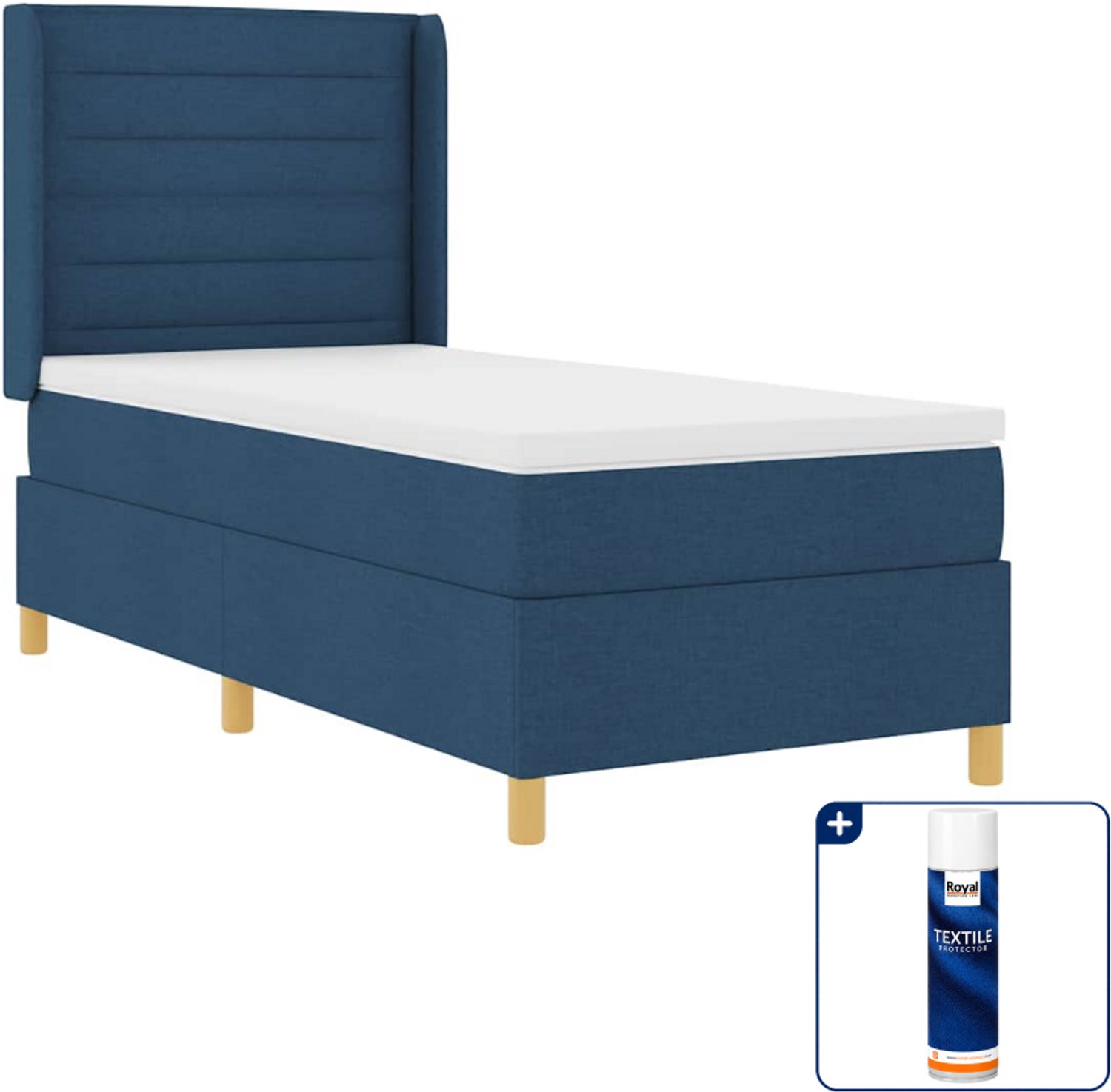 vidaXL boxspringbed met led - 90 x 200 cm - stof - blauw - Inclusief textielbeschermer 500 ml