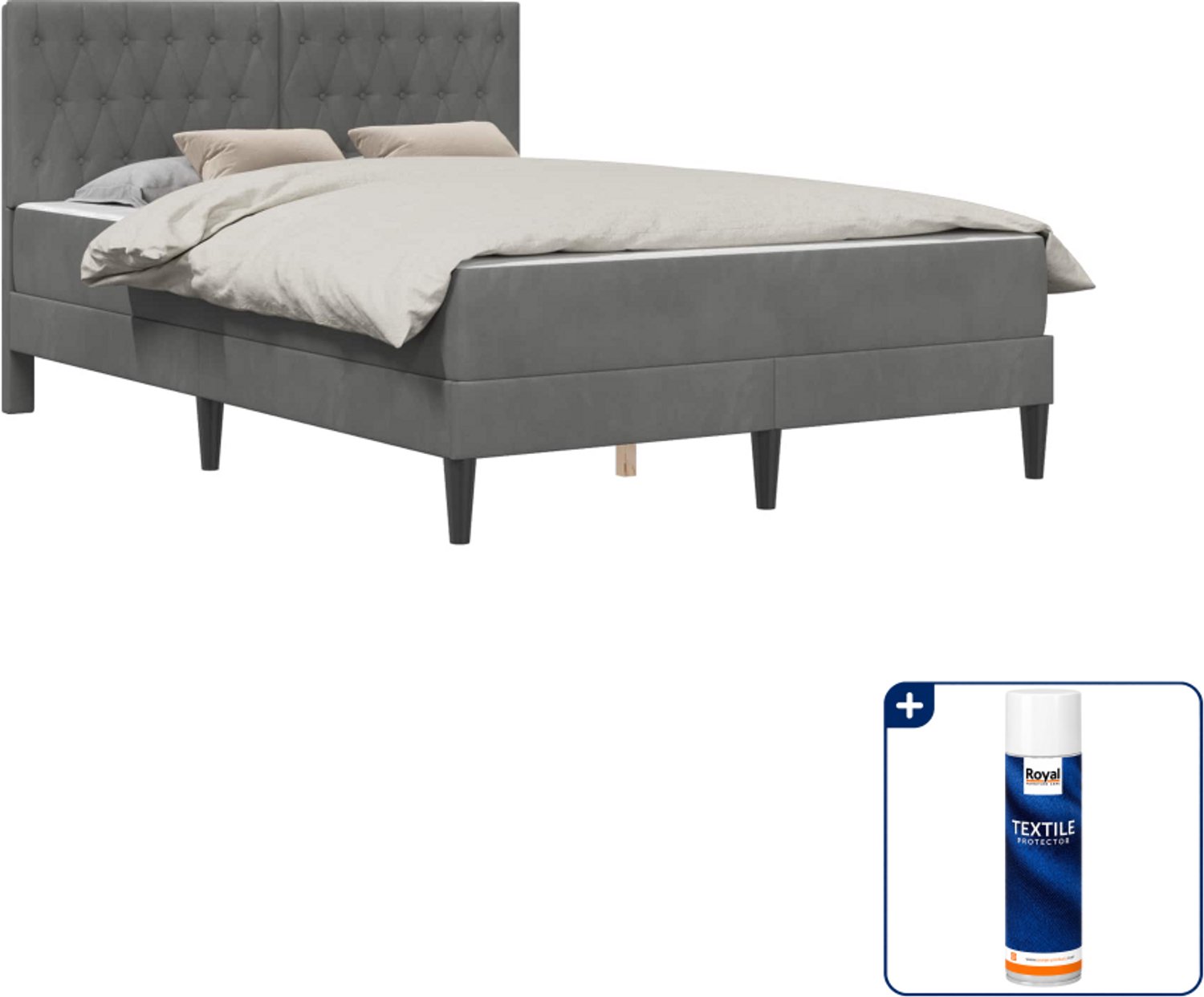 vidaXL bedframe met matras - 120 x 190 cm - fluweel - donkergrijs - Inclusief textielbeschermer 500 ml