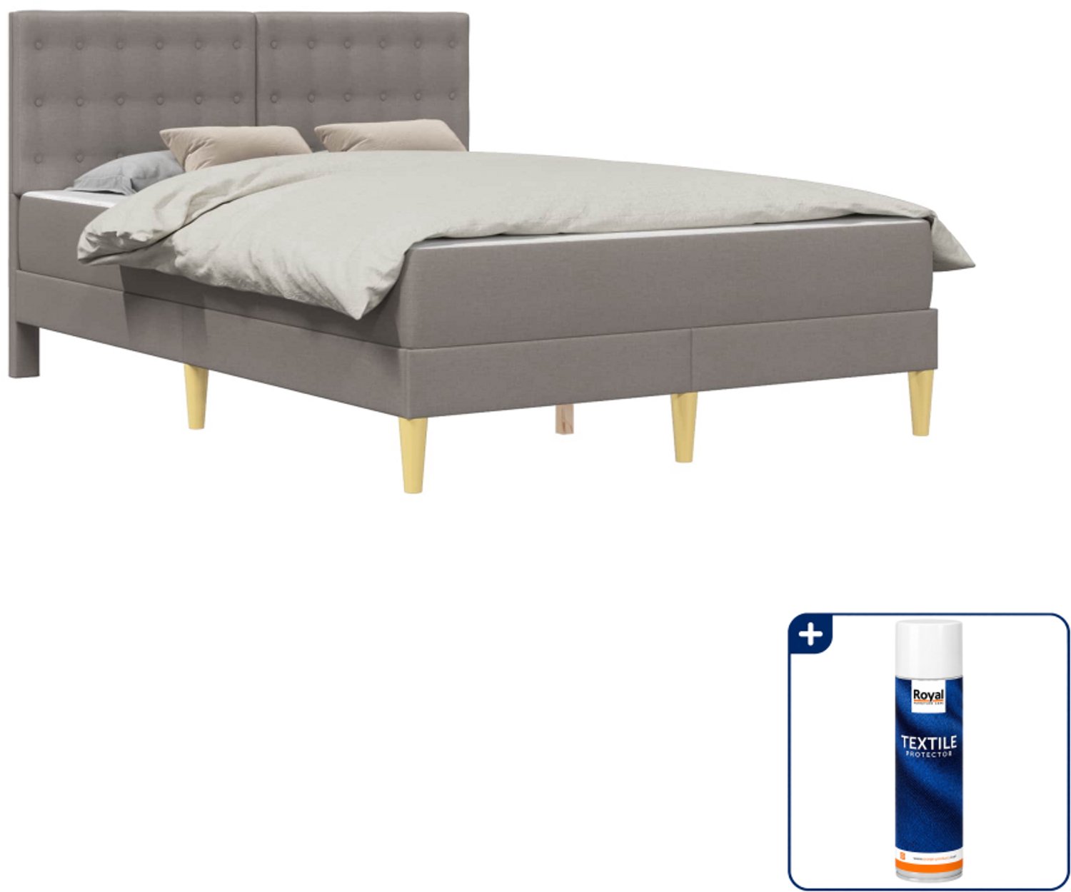 vidaXL bedframe met matras - 120 x 200 cm - stof - taupe - Inclusief textielbeschermer 500 ml