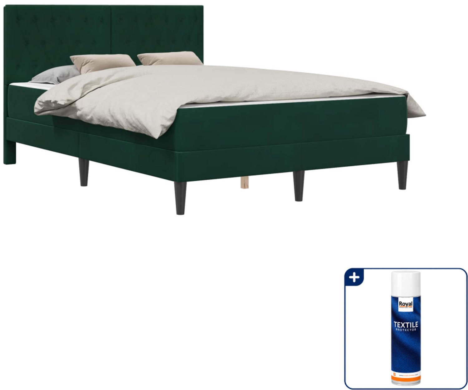 vidaXL bedframe met matras Small double - 140 x 200 cm - fluweel - Inclusief textielbeschermer 500 ml Groen