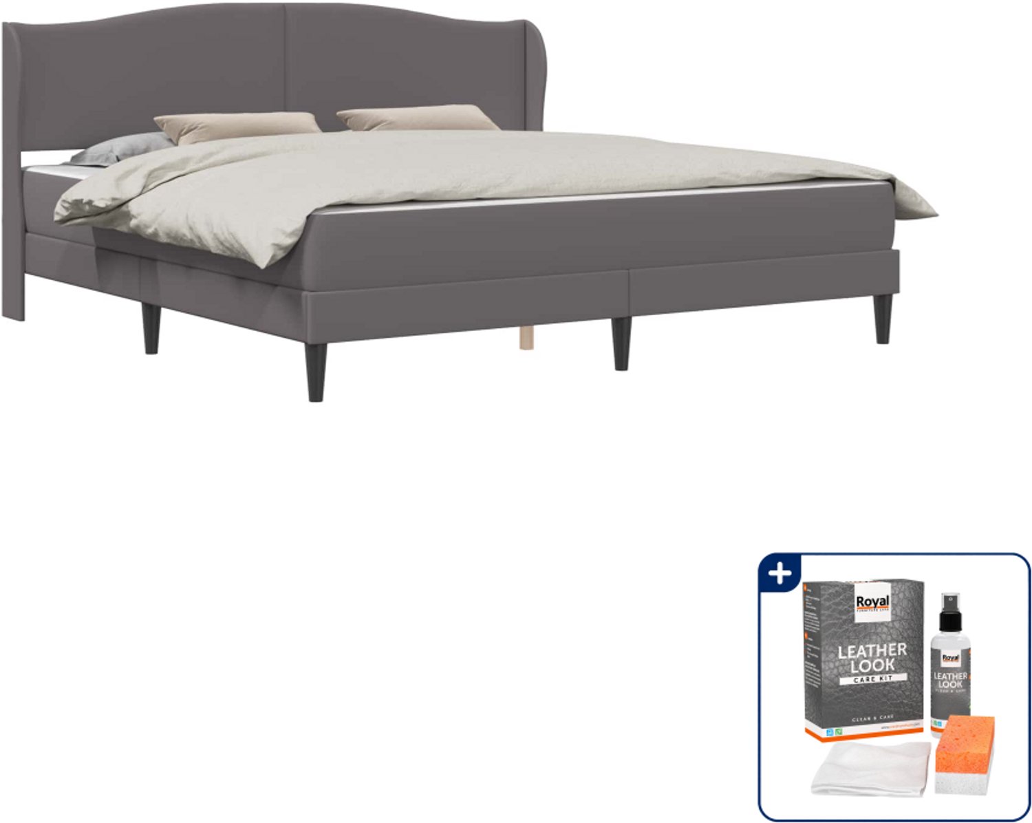 vidaXL Kingsize bed met matras - 180 x 200 cm - kunstleer - grijs - Inclusief onderhoudsset voor kunstleer 150 ml