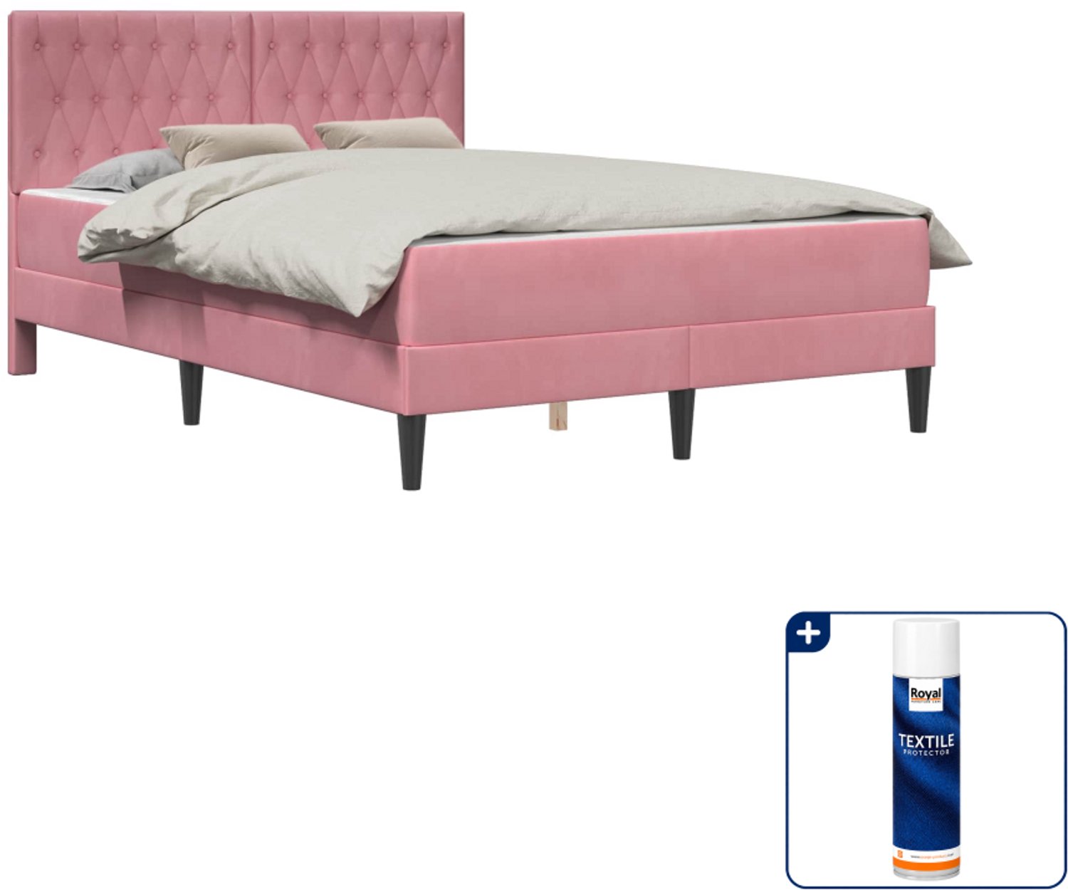 vidaXL Bedframe met matras Small double - 140 x 200 cm - roze - Inclusief textielbeschermer 500 ml