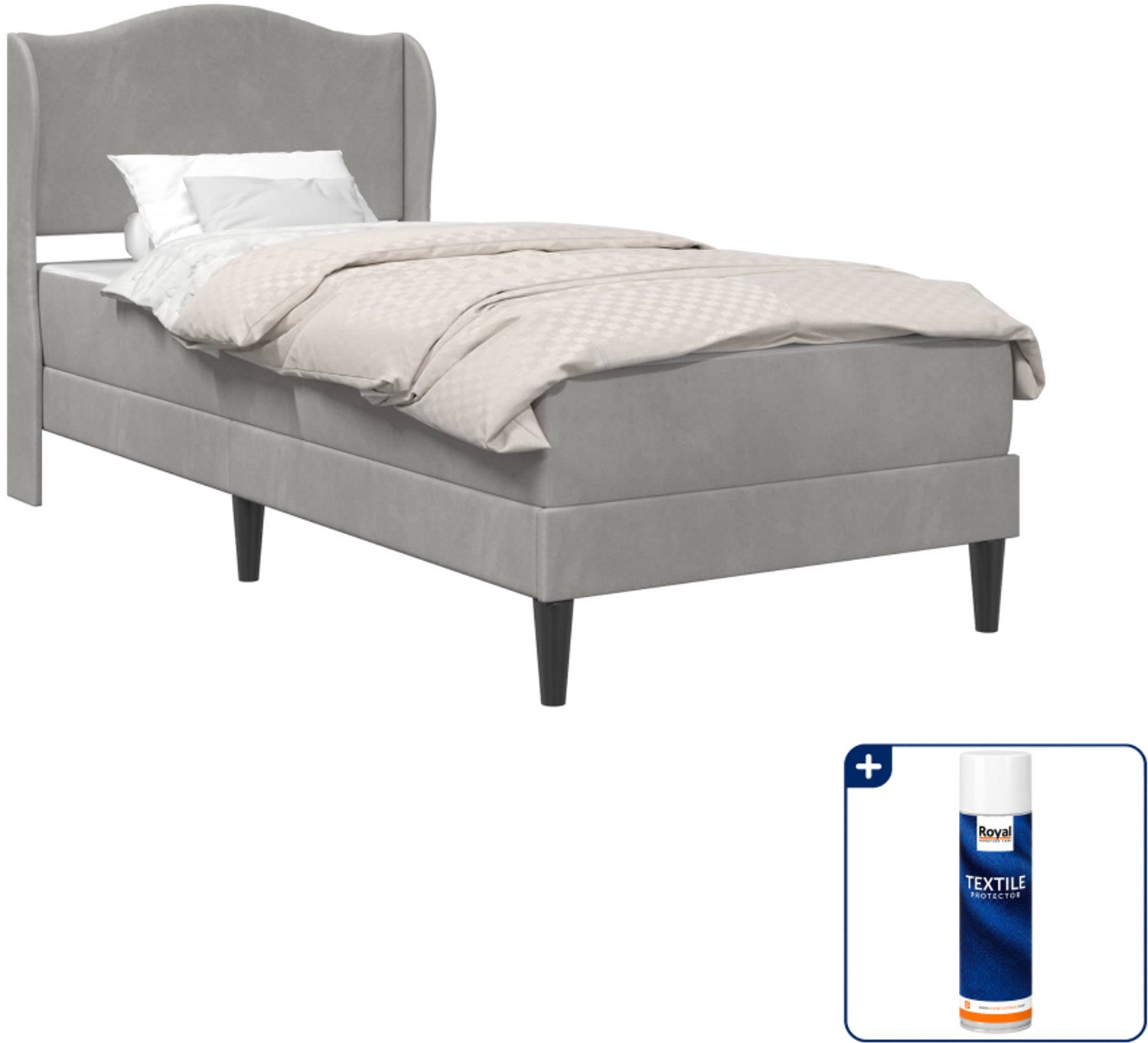 vidaXL Bedframe met matras - 90 x 200 cm - fluweel - lichtgrijs - Inclusief textielbeschermer 500 ml