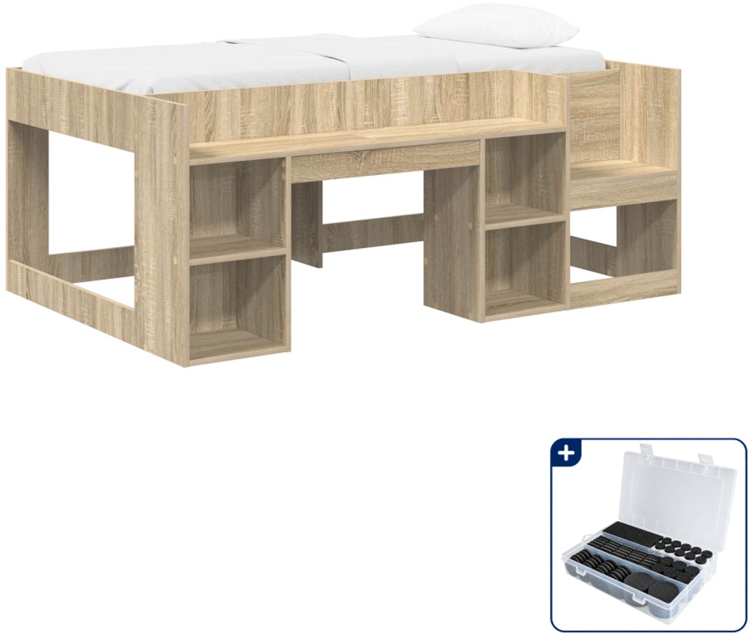 vidaXL kinderbed met opbergruimte - 80 x 160 cm - bewerkt hout - sonoma eiken - Inclusief antikrasvilt 177-delig Bruin
