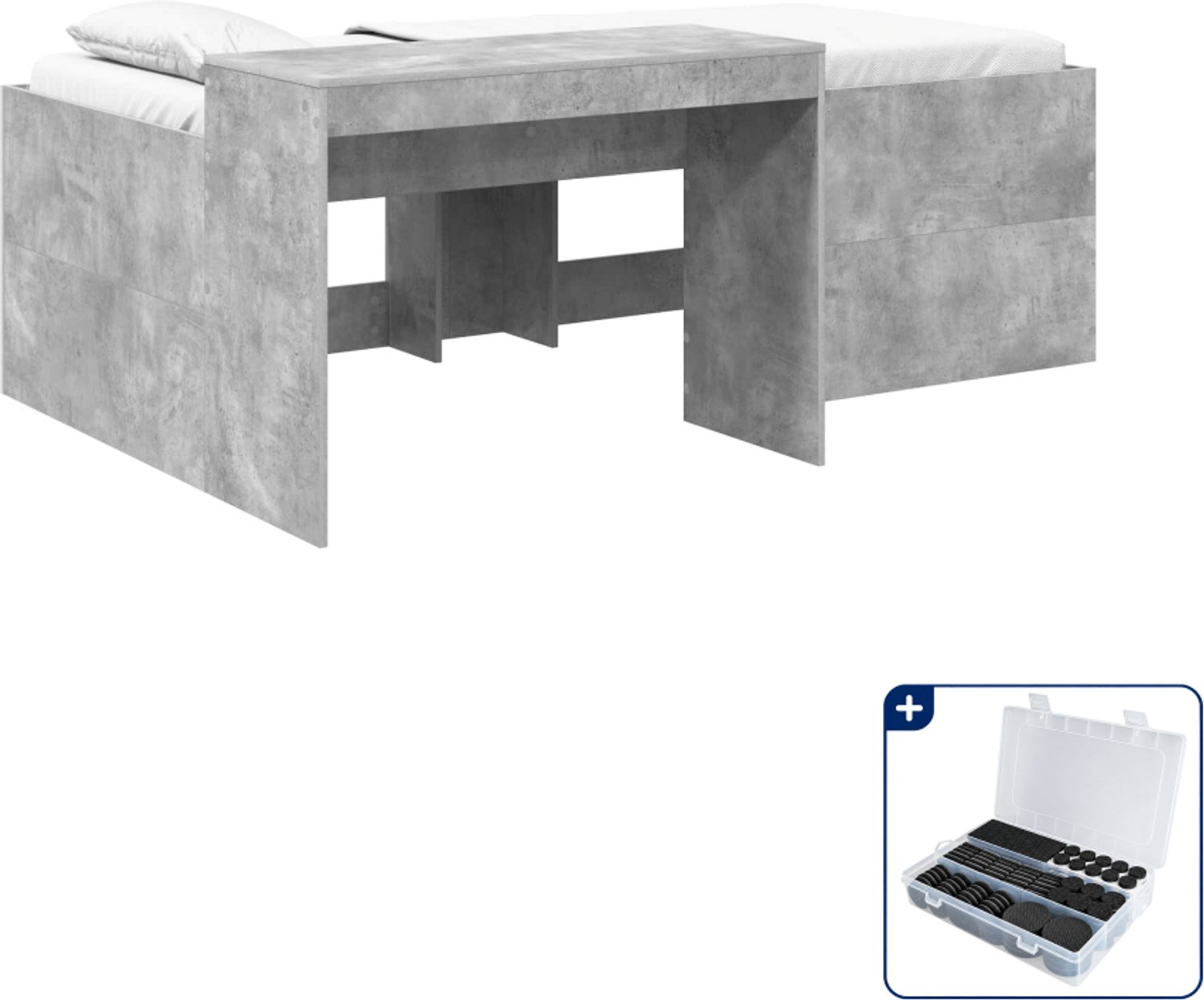vidaXL hoogslaper met bureau - 90 x 200 cm - bewerkt hout - betongrijs - Inclusief antikrasvilt 177-delig