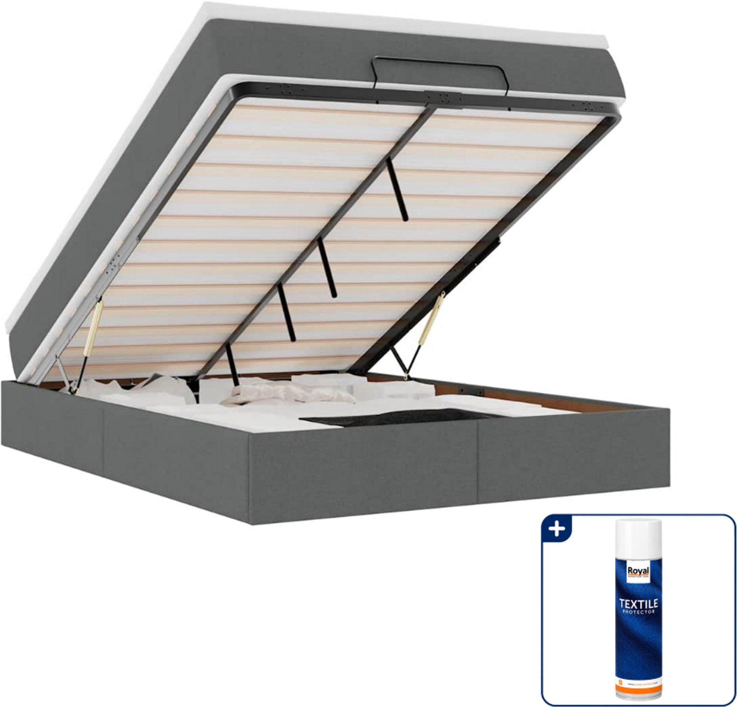 vidaXL ottoman bed - Small double - 140 x 200 cm - donkergrijs - Inclusief textielbeschermer 500 ml Zwart