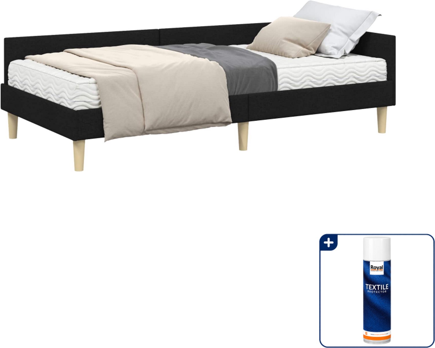 vidaXL hoekbed met matras - 100 x 200 cm - stof - zwart - Inclusief textielbeschermer 500 ml