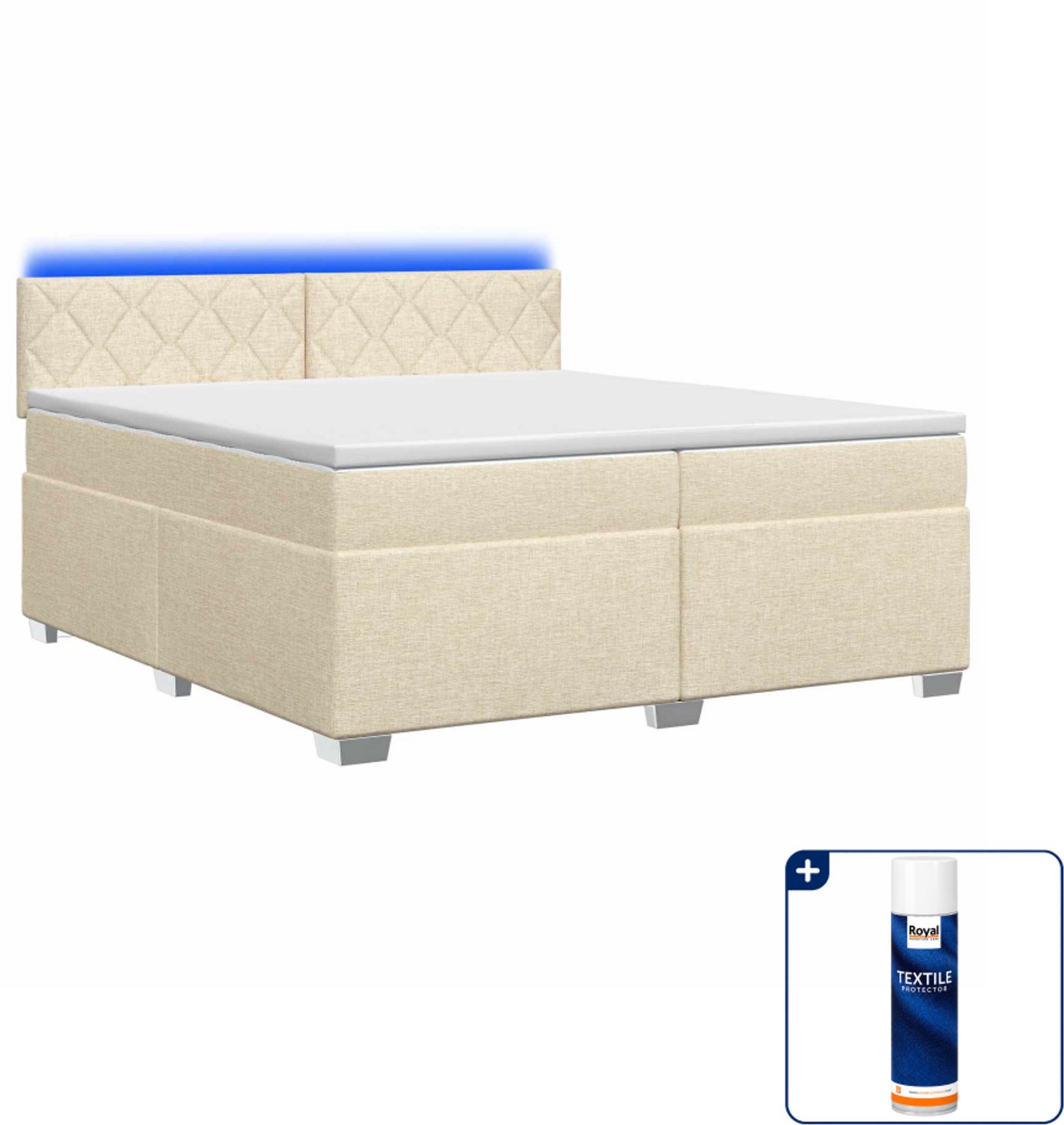 vidaXL boxspring bed met matras en LED - 200 x 200 cm - crèmekleurig - Inclusief textielbeschermer 500 ml
