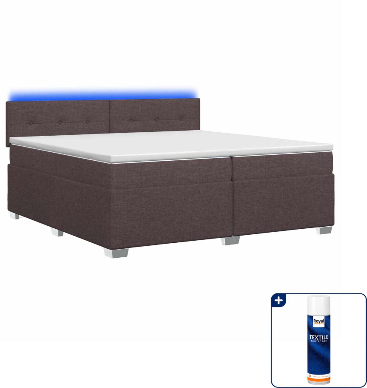 vidaXL Boxspring met matras en led - 200 x 200 cm - donkerbruin - Inclusief textielbeschermer 500 ml