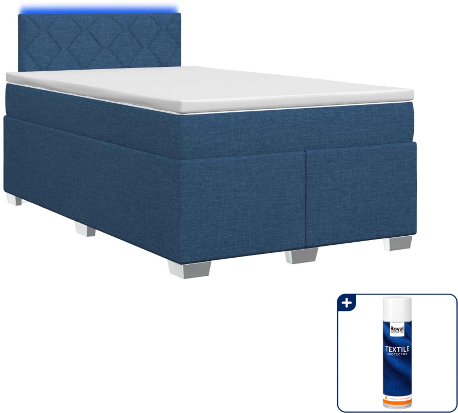 vidaXL boxspring met matras en LED - 120 x 200 cm - blauw - Inclusief textielbeschermer 500 ml