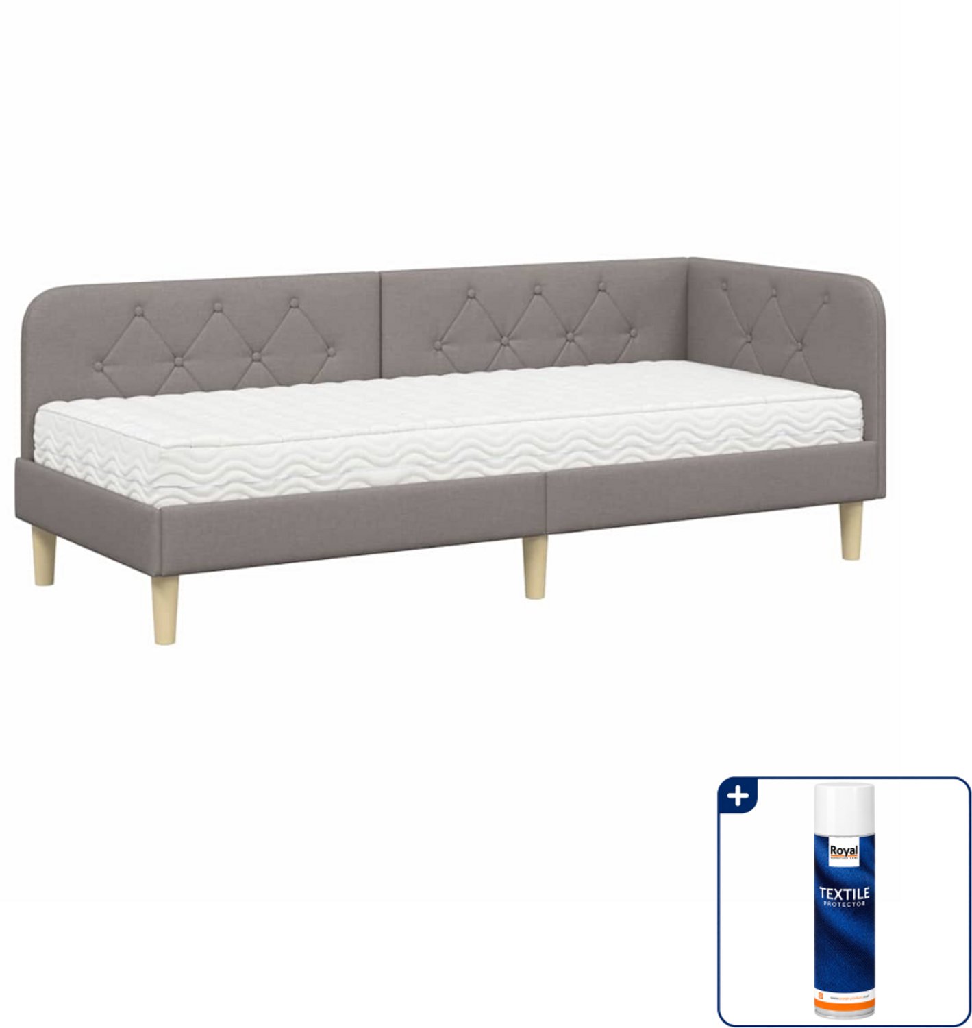 vidaXL hoekbedframe - 80 x 200 cm - stof - taupe - Inclusief textielbeschermer 500 ml