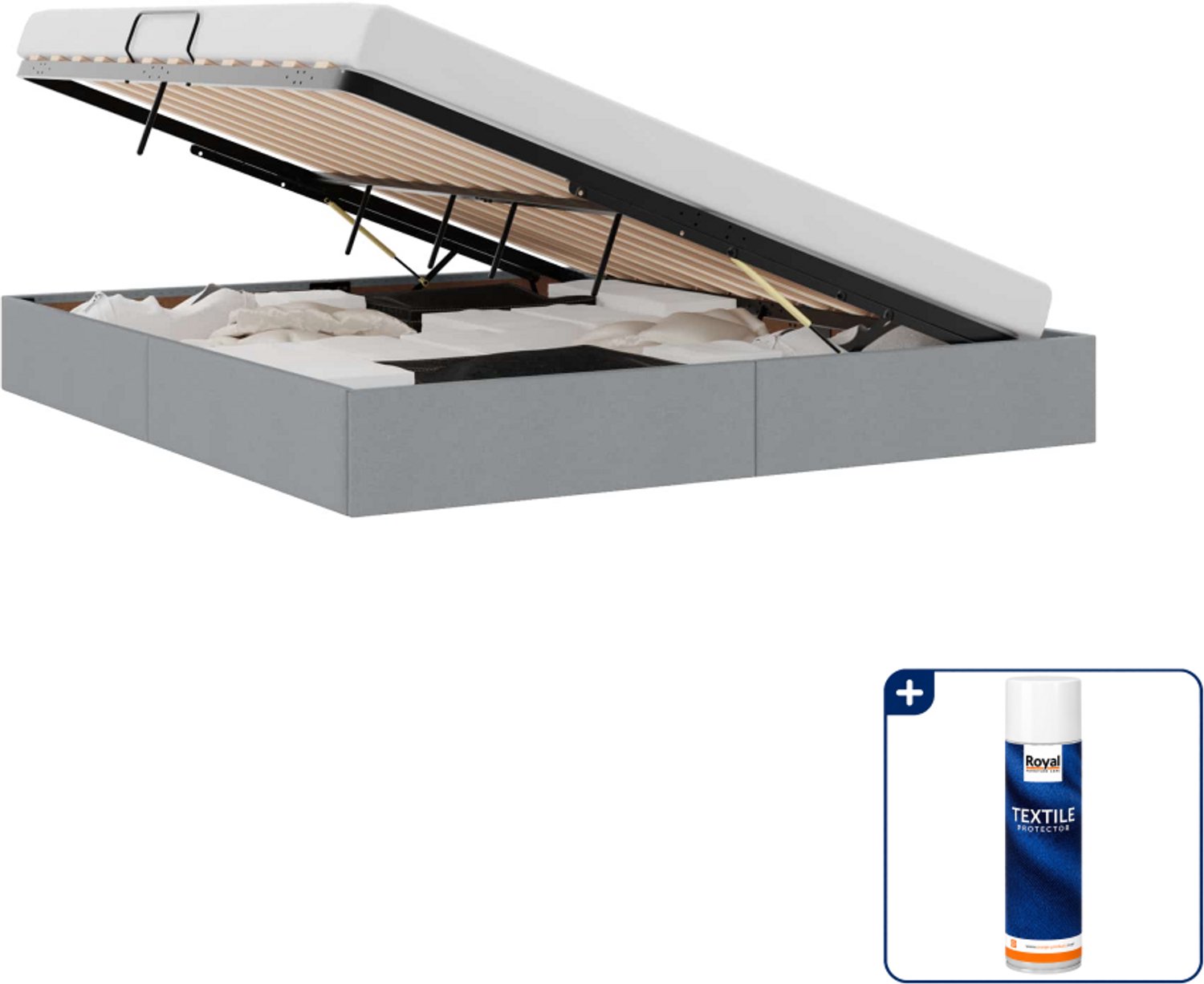 vidaXL opbergbed - Kingsize - 180 x 200 cm - lichtgrijs - Inclusief textielbeschermer 500 ml Zwart