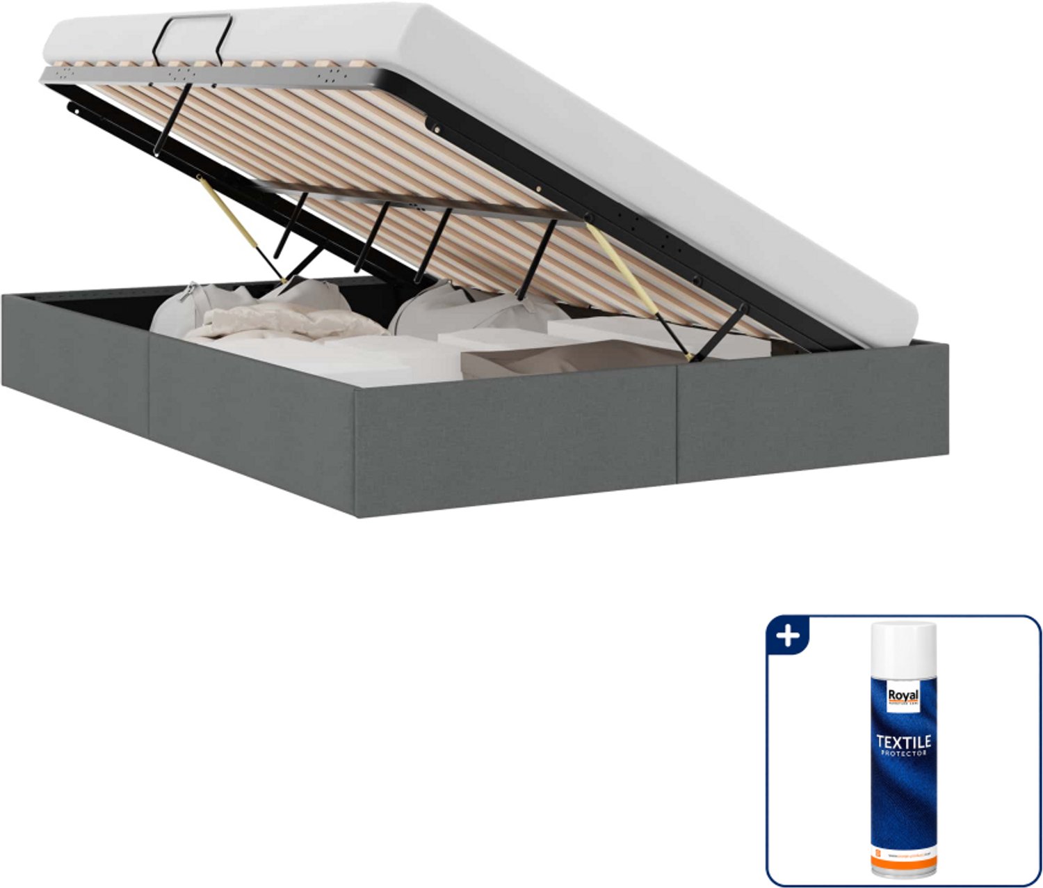 vidaXL opbergbed 153 x 203 cm - stof - donkergrijs - Inclusief textielbeschermer 500 ml Zwart