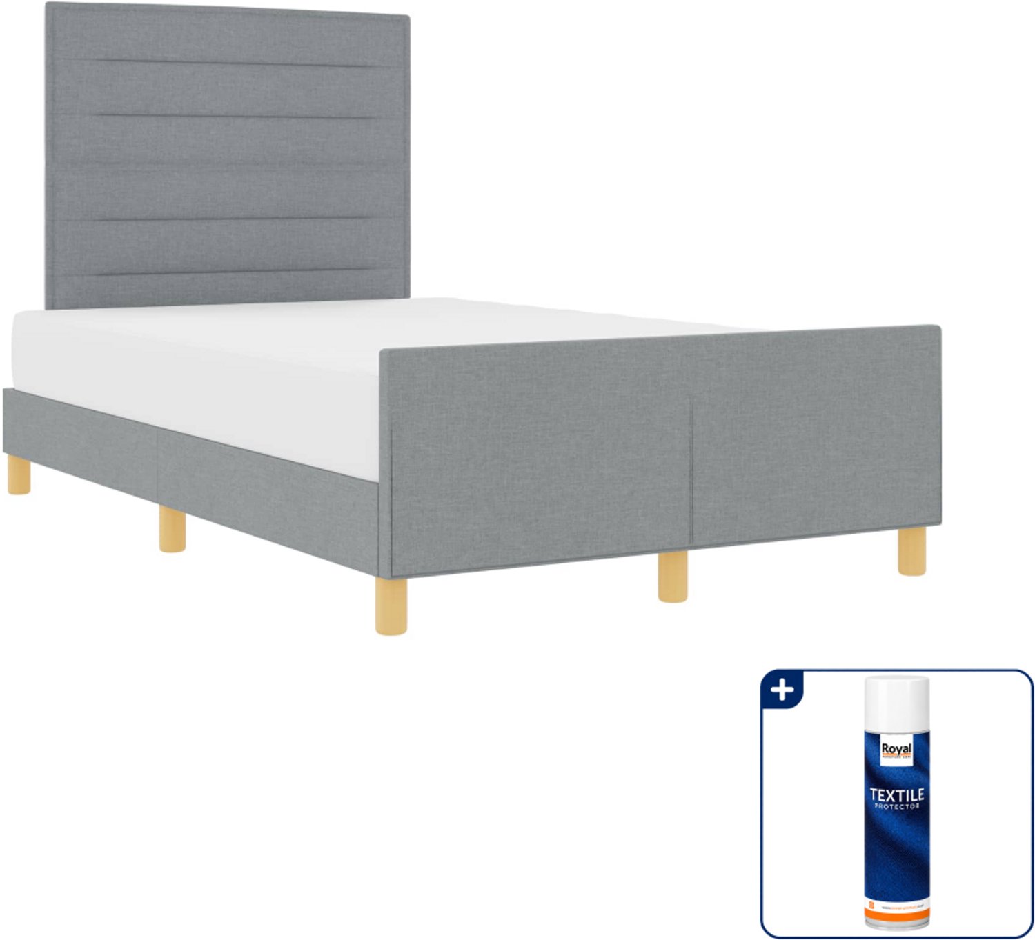 vidaXL Bedframe met hoofdeinde - 120 x 200 cm - stof - lichtgrijs - Inclusief textielbeschermer 500 ml