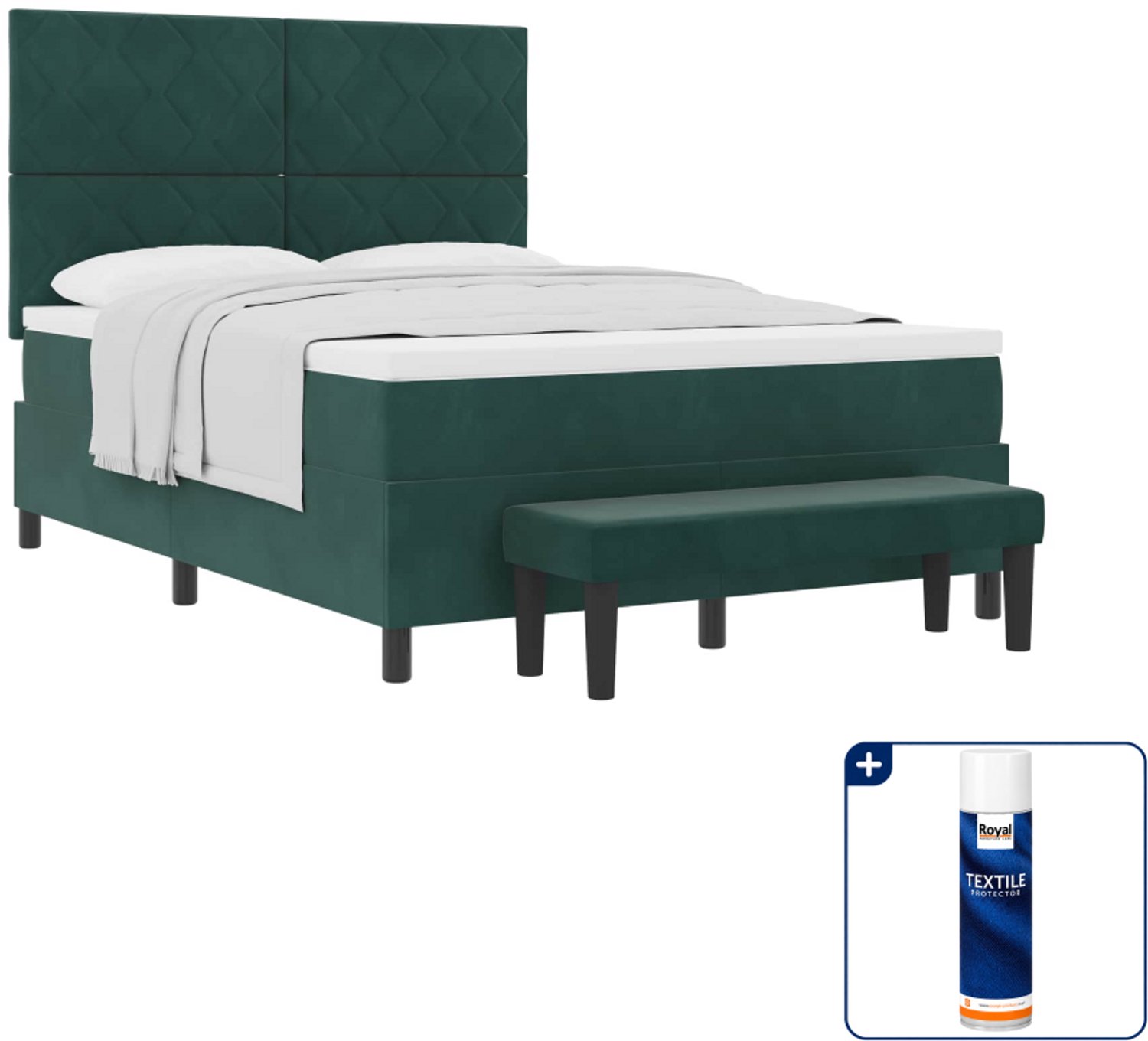 vidaXL boxspring met hoofdeinde - 190 x 140 cm - fluweel - donkergroen - Inclusief textielbeschermer 500 ml