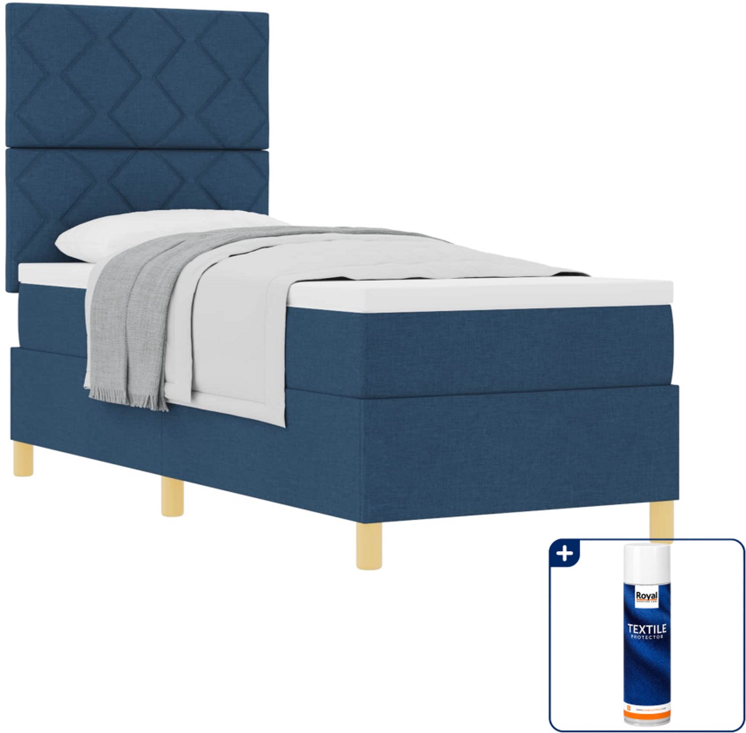 vidaXL boxspringbed - 80 x 200 cm - stof - blauw - Inclusief textielbeschermer 500 ml
