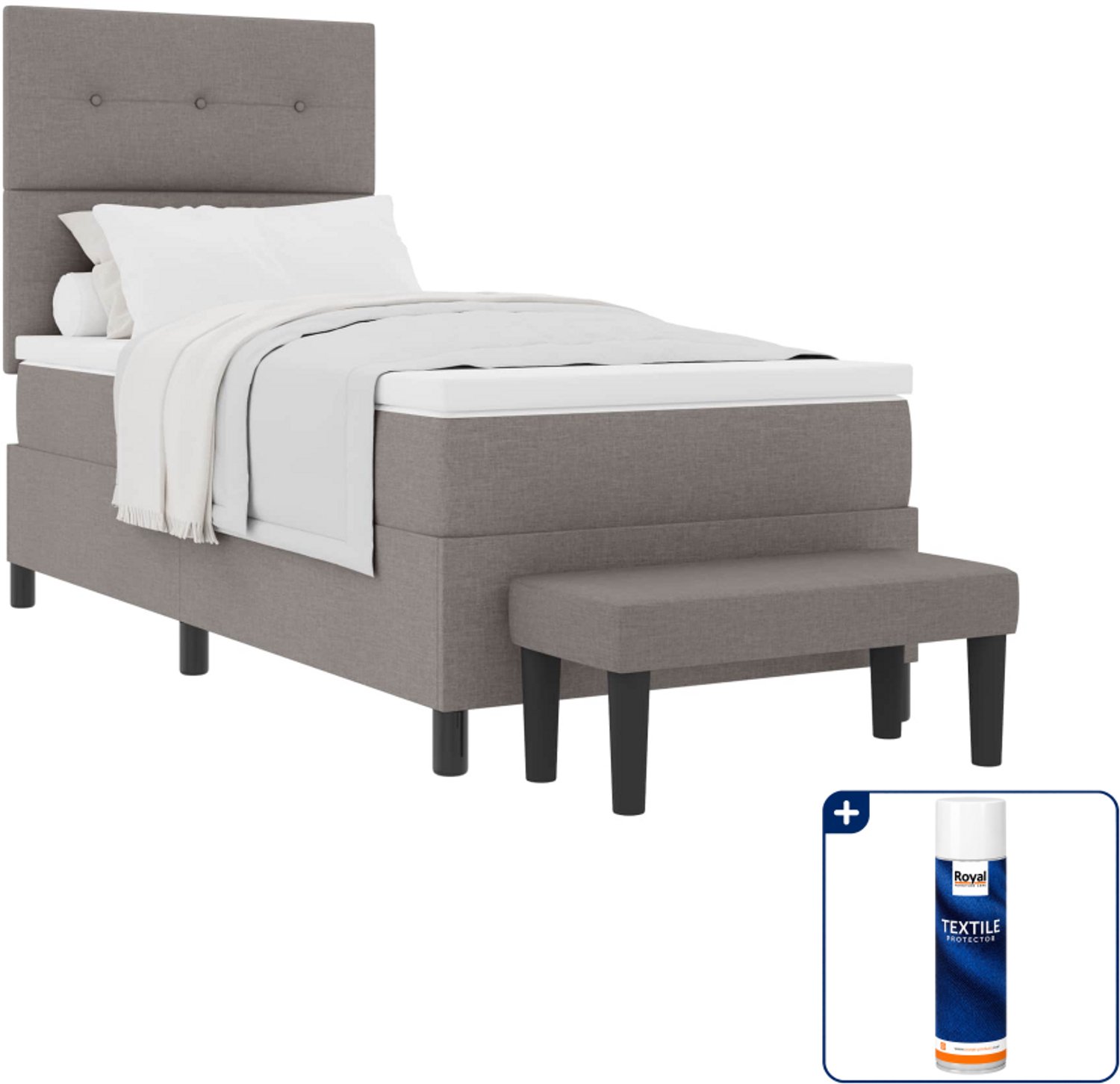 vidaXL boxspringbed - 80 x 200 cm - stof - taupe - Inclusief textielbeschermer 500 ml