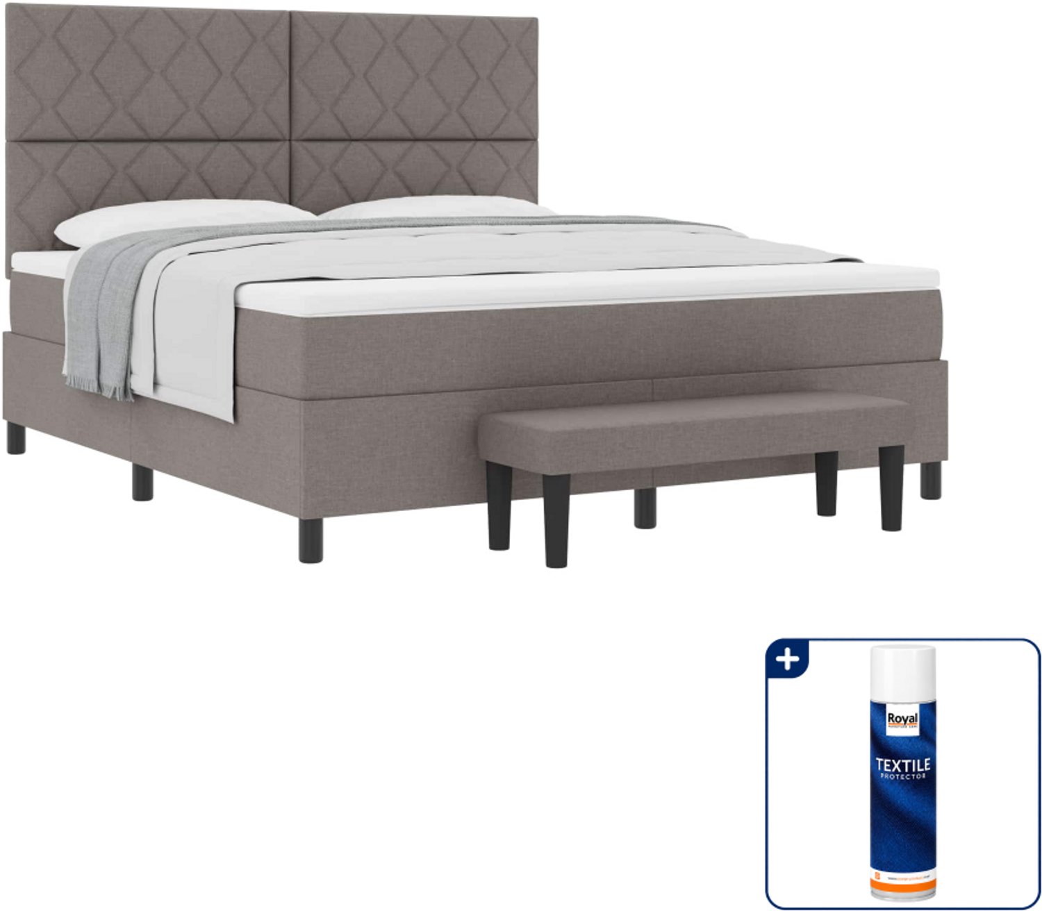 vidaXL Kingsize boxspringbed - 180 x 200 cm - taupe - Inclusief textielbeschermer 500 ml