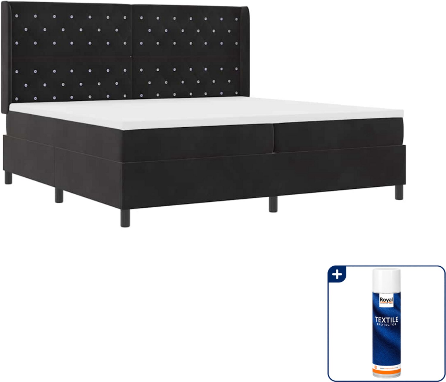 vidaXL Boxspringbed met matras met LED - 200 x 200 cm - fluweel - zwart - Inclusief textielbeschermer 500 ml