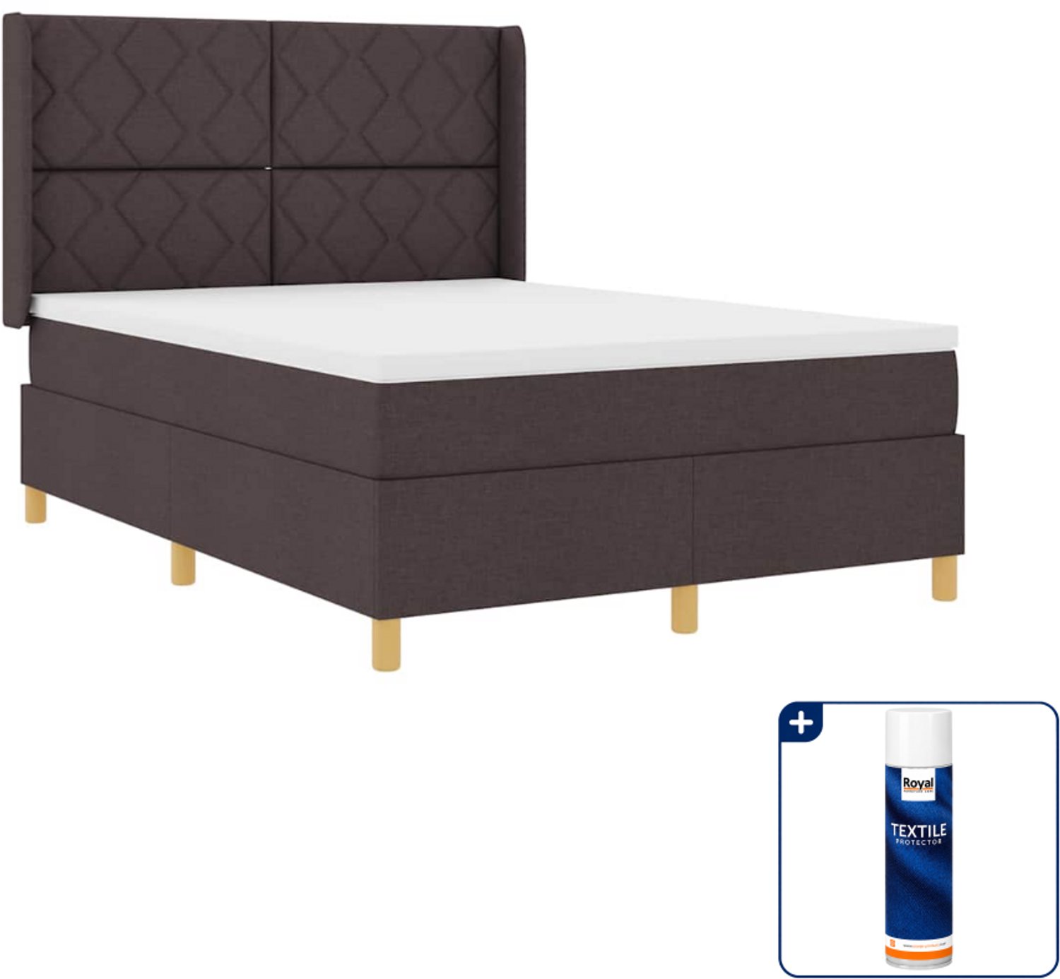 vidaXL Queensize boxspringbed - 160 x 200 cm - stof - bruin - Inclusief textielbeschermer 500 ml