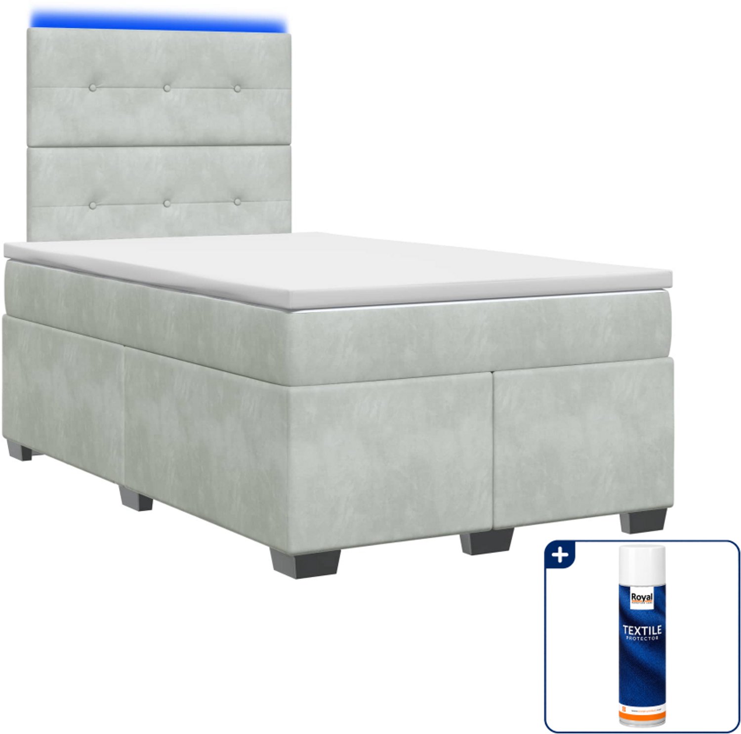 vidaXL boxspringbed met matras - 120 x 200 cm - lichtgrijs - fluweel - Inclusief textielbeschermer 500 ml