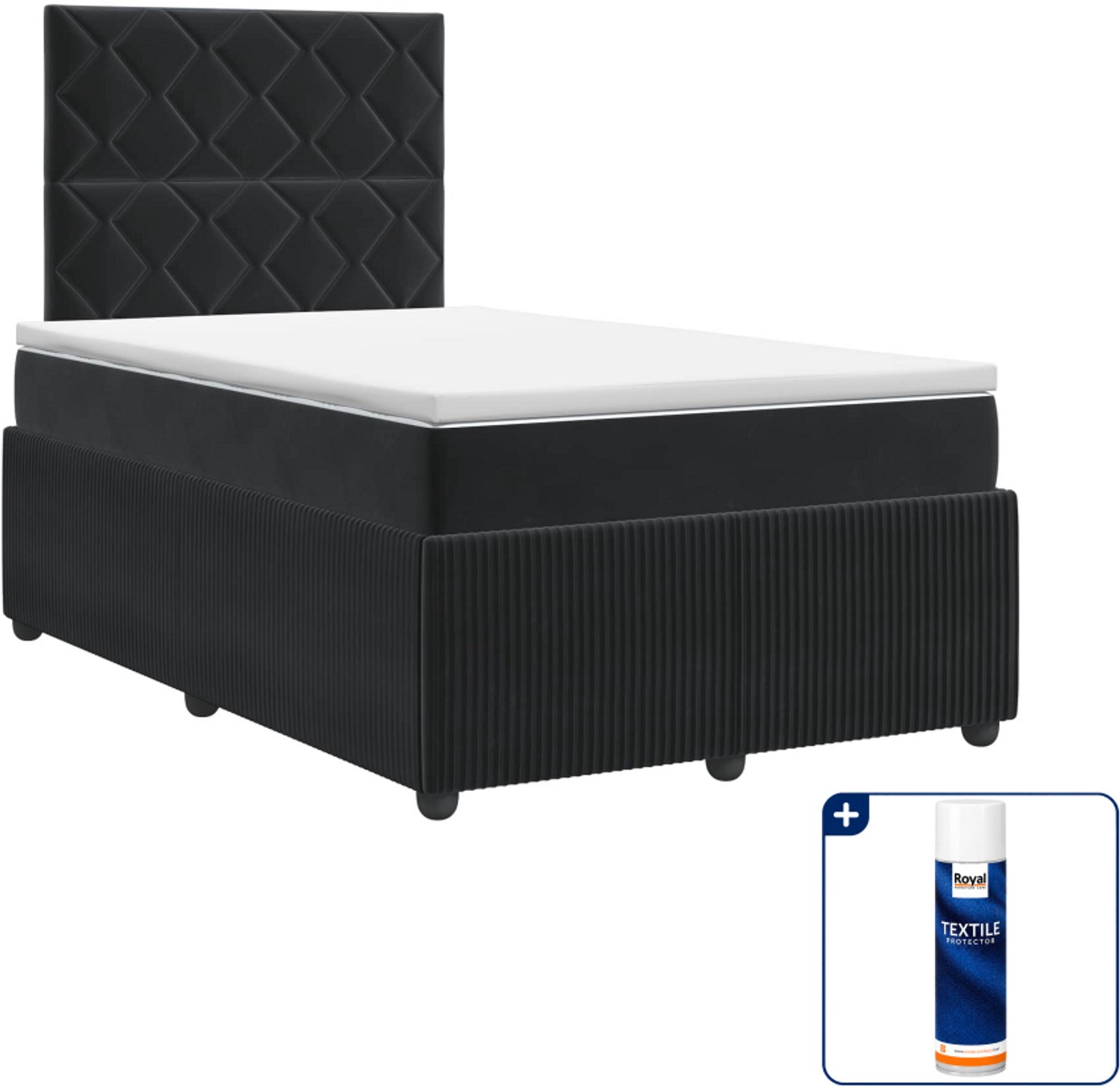 vidaXL Boxspringbed met matras - 120 x 200 cm - fluweel - zwart - Inclusief textielbeschermer 500 ml