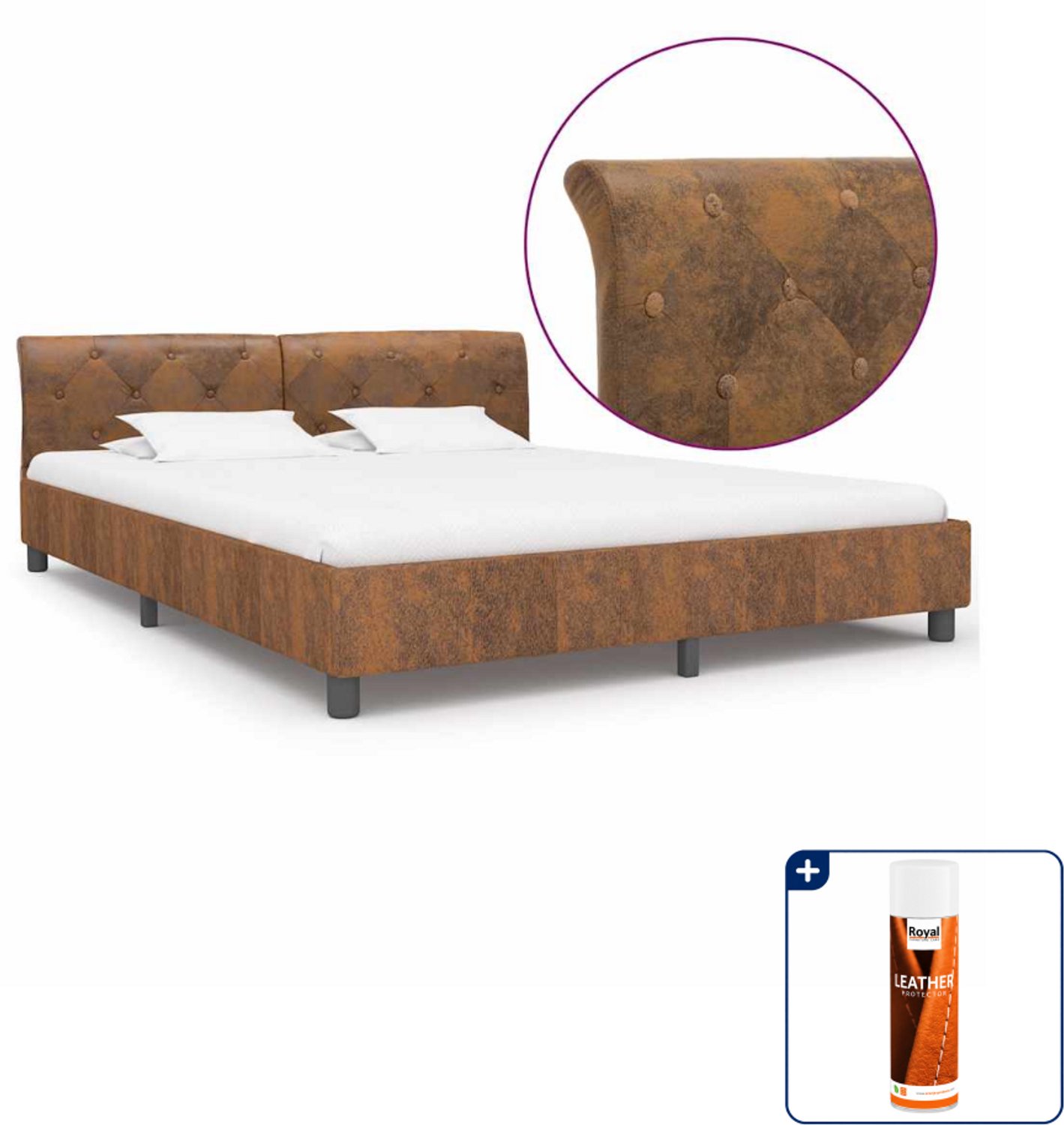 vidaXL bedframe Queensize - 160 x 200 cm - kunstsuède - bruin - Inclusief nubuck- en suèdebeschermer 500 ml