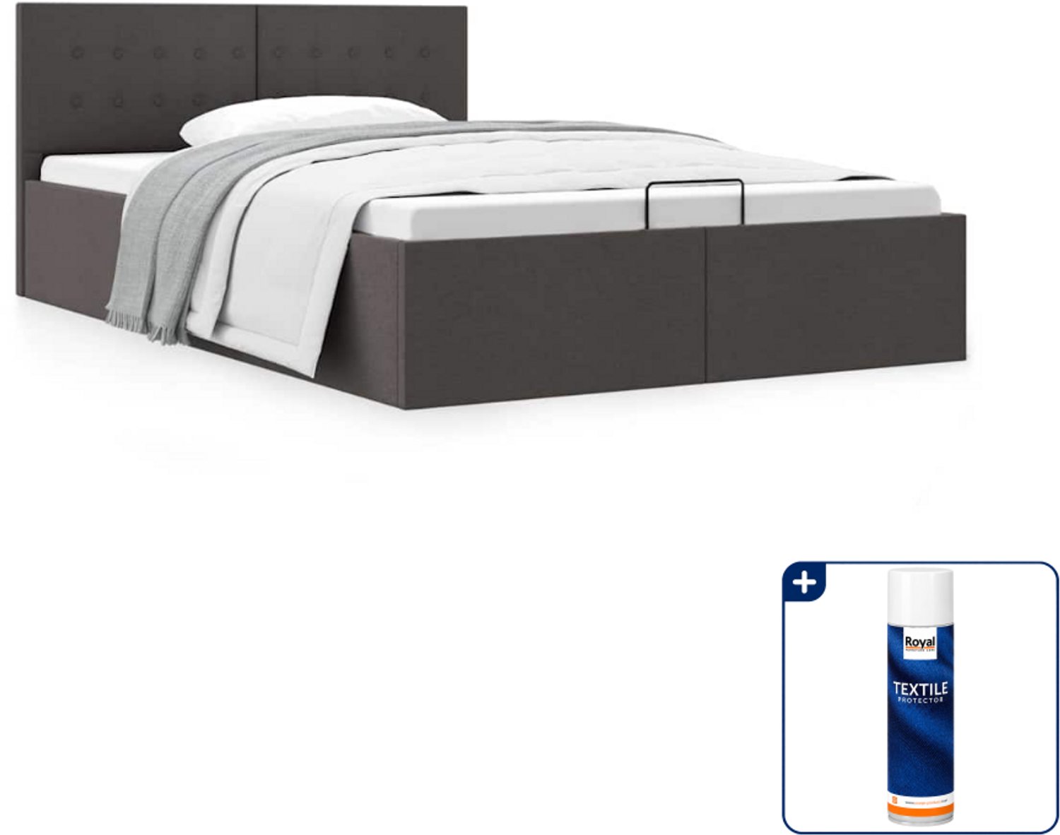 vidaXL Bedframe met opbergruimte - 120 x 200 cm - stof - donkergrijs - Inclusief textielbeschermer 500 ml