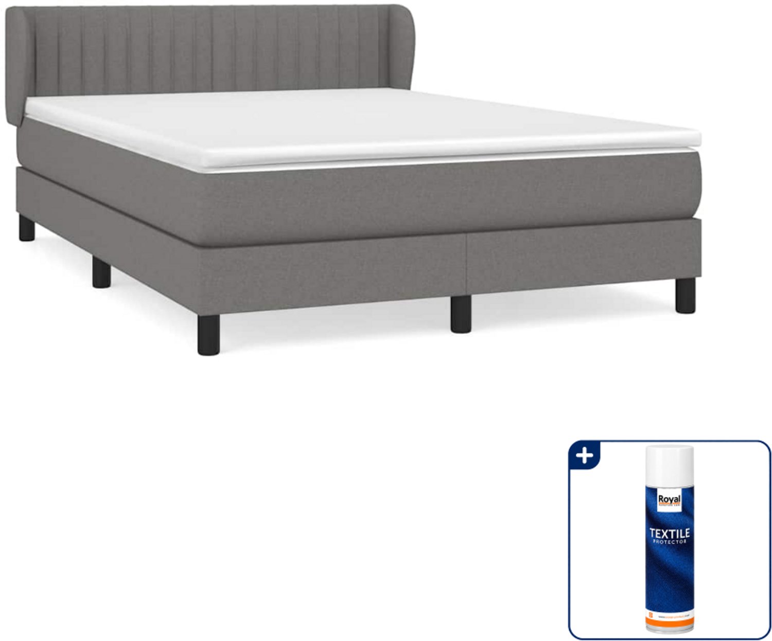 vidaXL boxspring met matras 140 x 190 cm - donkergrijs - Inclusief textielbeschermer 500 ml