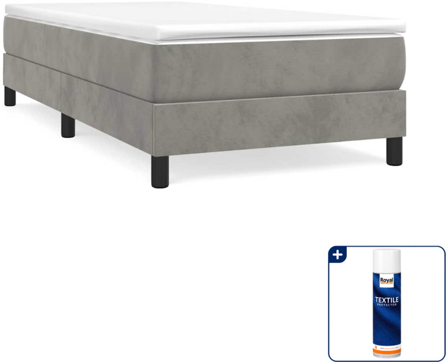 vidaXL boxspring bed - 90 x 190 cm - fluweel - lichtgrijs - Inclusief textielbeschermer 500 ml Zwart