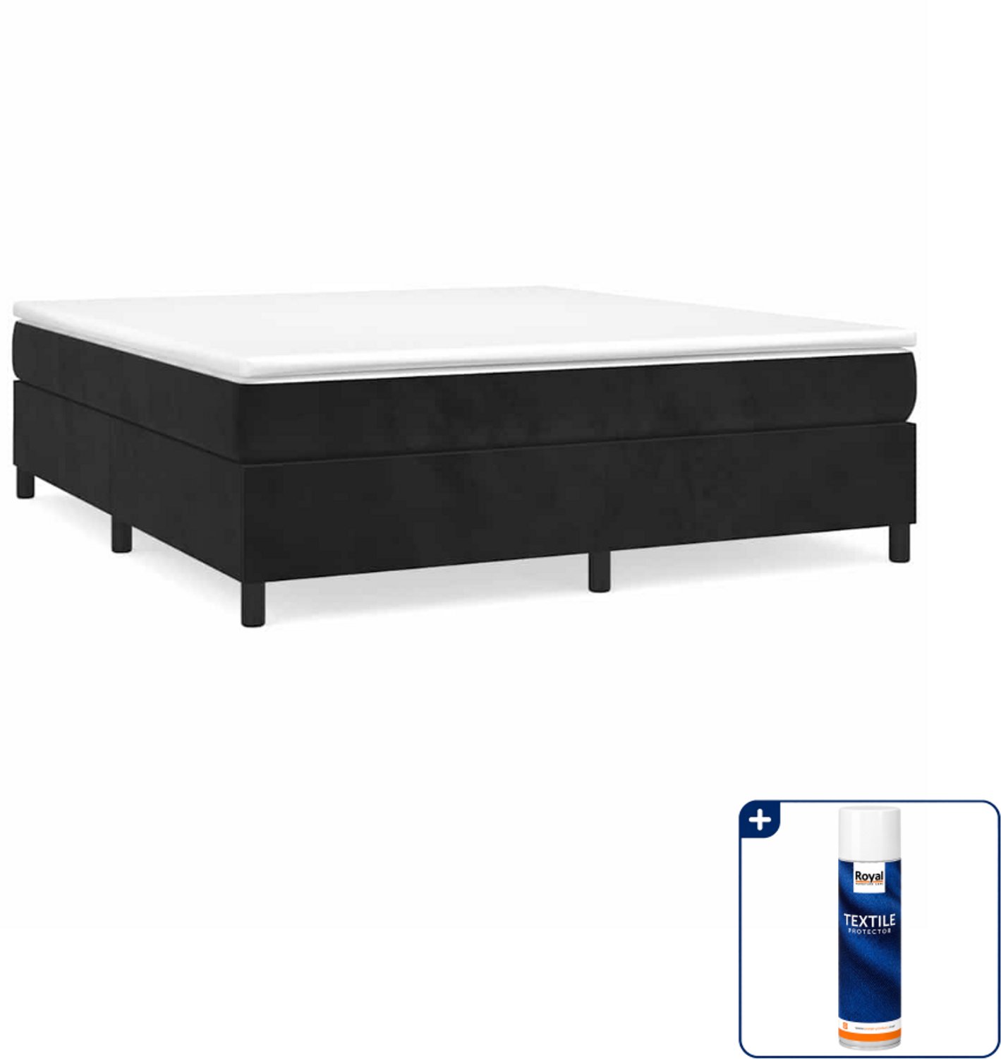 vidaXL boxspring bed Queensize - 160 x 200 cm - fluweel - zwart - Inclusief textielbeschermer 500 ml Grijs