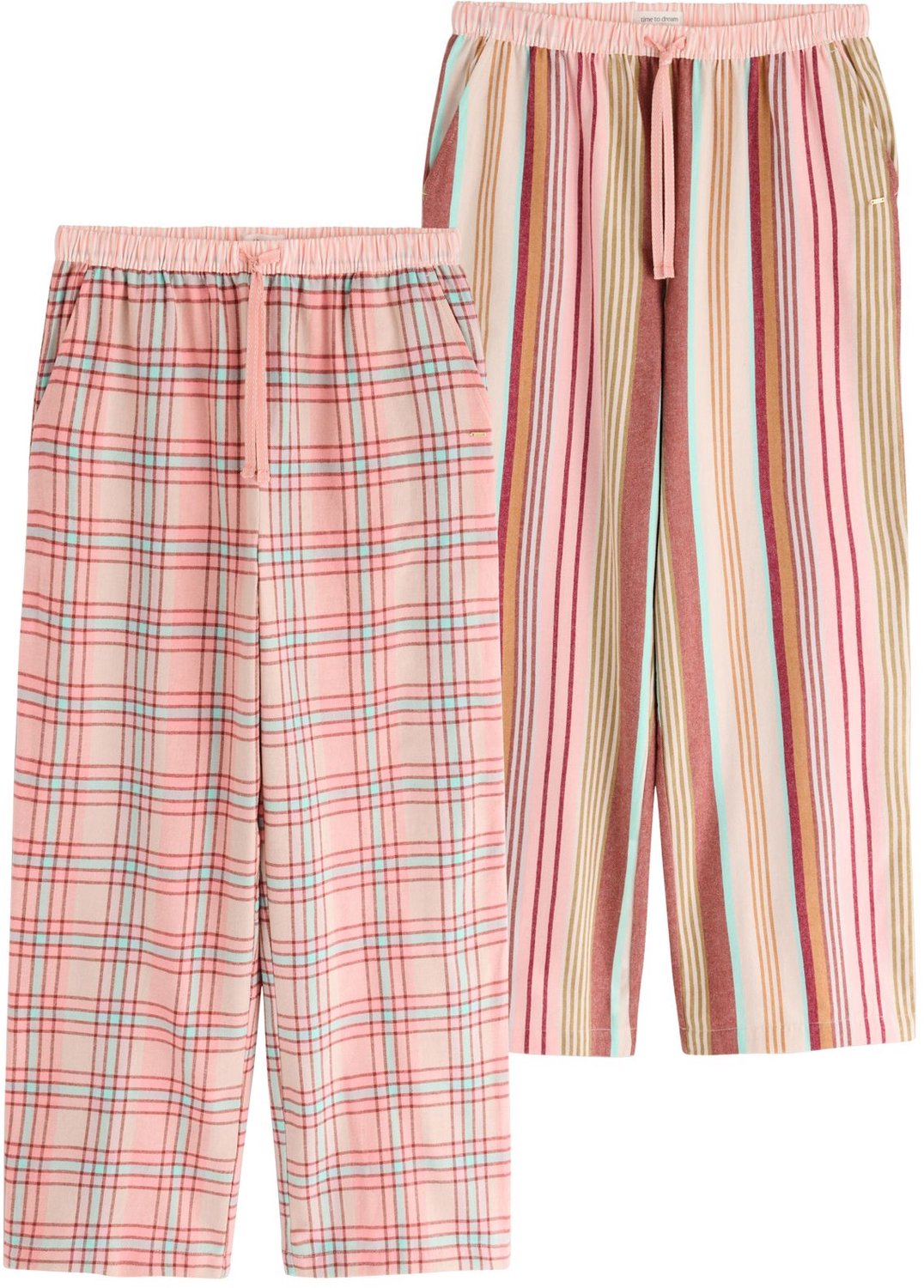 Next Dames - Set van 2 pyjamabroeken van flanel - Roze Pink Check/Stripe