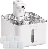 Cat Elite® Draadloze Drinkfontein Kat | Wave – Waterfontein - Vernieuwd – Accu tot 30 Dagen – Kattenfontein met Sensor – 3 Standen incl. Continu – 2,5 Liter – Stil 30 dB – RVS Drinkplateau – Waterdispenser – Incl. 2 Filters – Wit