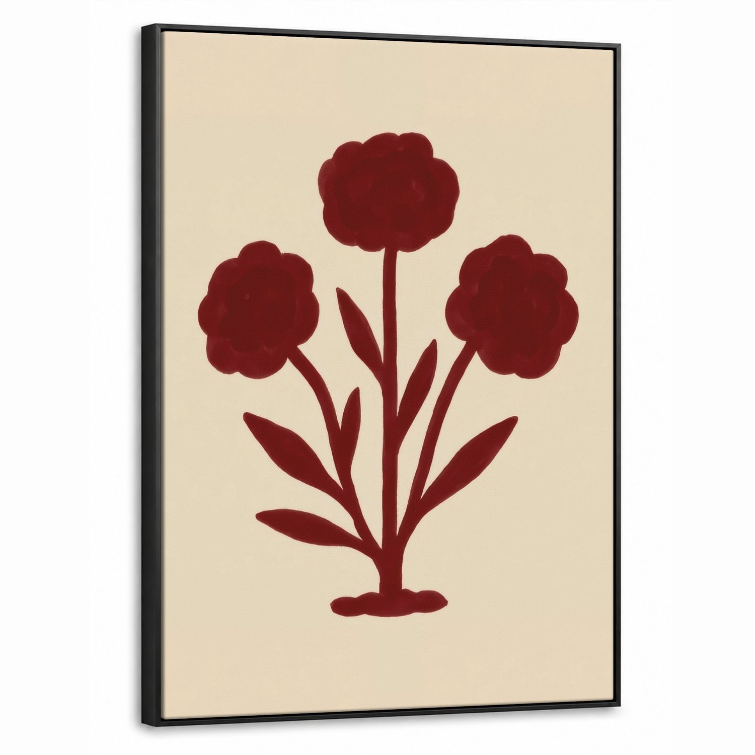 Canvas Schilderij met Baklijst 60x80cm - Bloemen - Bladeren - Rood - Minimalistisch - Muurdecoratie woonkamer - Slaapkamer decoratie - Kamer accessoires - Schilderijen op canvas met lijst