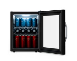 Klarstein Mini Koelkast met Glazen Deur, Mini Koelkast voor Kamer, Kleine Drankkoelkast met Verstelbare Planken, 33 Liter, Stille Indoor/Outdoor Koelkast - Compact - Zwart - LED Touch - Mini Fridge - Hotelkoelkast - Kleine Koelkast