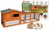 Konijnenhok met ren – Groot konijnenhok voor buiten met nachthok en ruime uitloop – 230x53x70 cm – Flamingo Konijnenhok Jumbo Classic Bruin