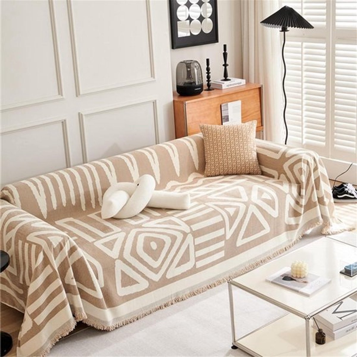 Sierdeken voor bank - Sprei plaid - Woonkamer decoreren - Zachte chenille stof - 180 x 260 cm - Kaki