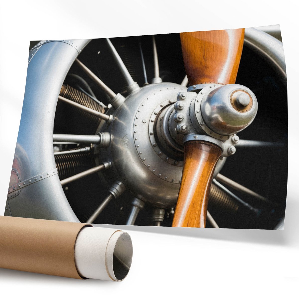 Coloray Polycanvas Wandposter – Vliegtuigmotor, Grijs – 594 x 840 mm – Bruin Wandposter – Rechthoek – Decoratieve Wandposter – Woonkamer – Klassiek