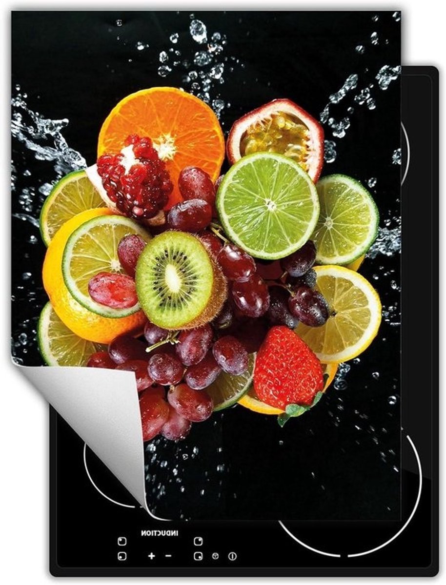 Afdekplaat fornuis - Werkbladbeschermer - Keuken organiseren - Antislip oppervlak - 40x52 cm - Zwart fruit design
