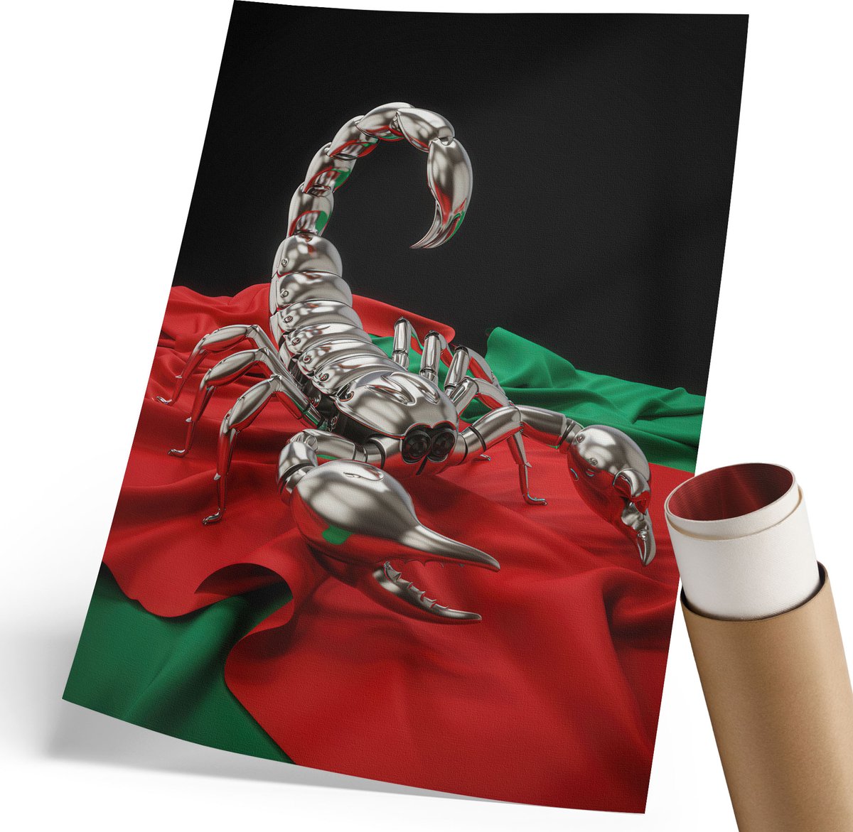 Coloray Polycanvas Poster - Mechanische Schorpioen, Illustratie - 210 x 297 mm - Grijs Wanddecoratie - Rechthoek - Muurdecoratie - Woonkamer, Slaapkamer, Kantoor - Modern