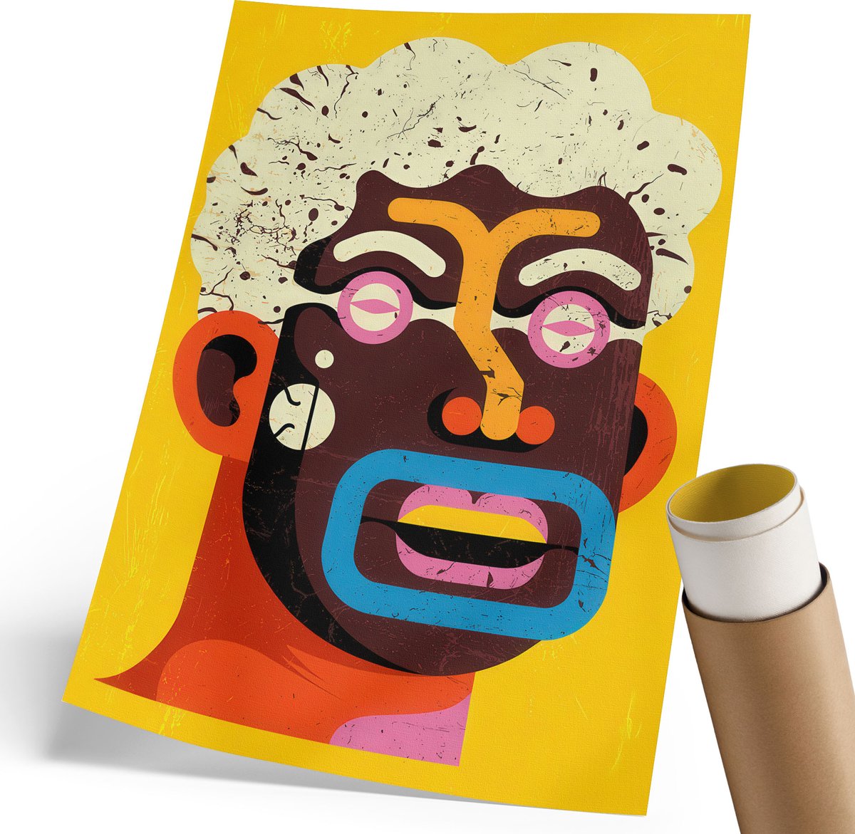 Coloray Polycanvas Poster - Abstract Portret, Illustratie - 210 x 297 mm - Geel Wandposter - Rechthoek - Wandkunst - Woonkamer, Slaapkamer, Kantoor - Expressief